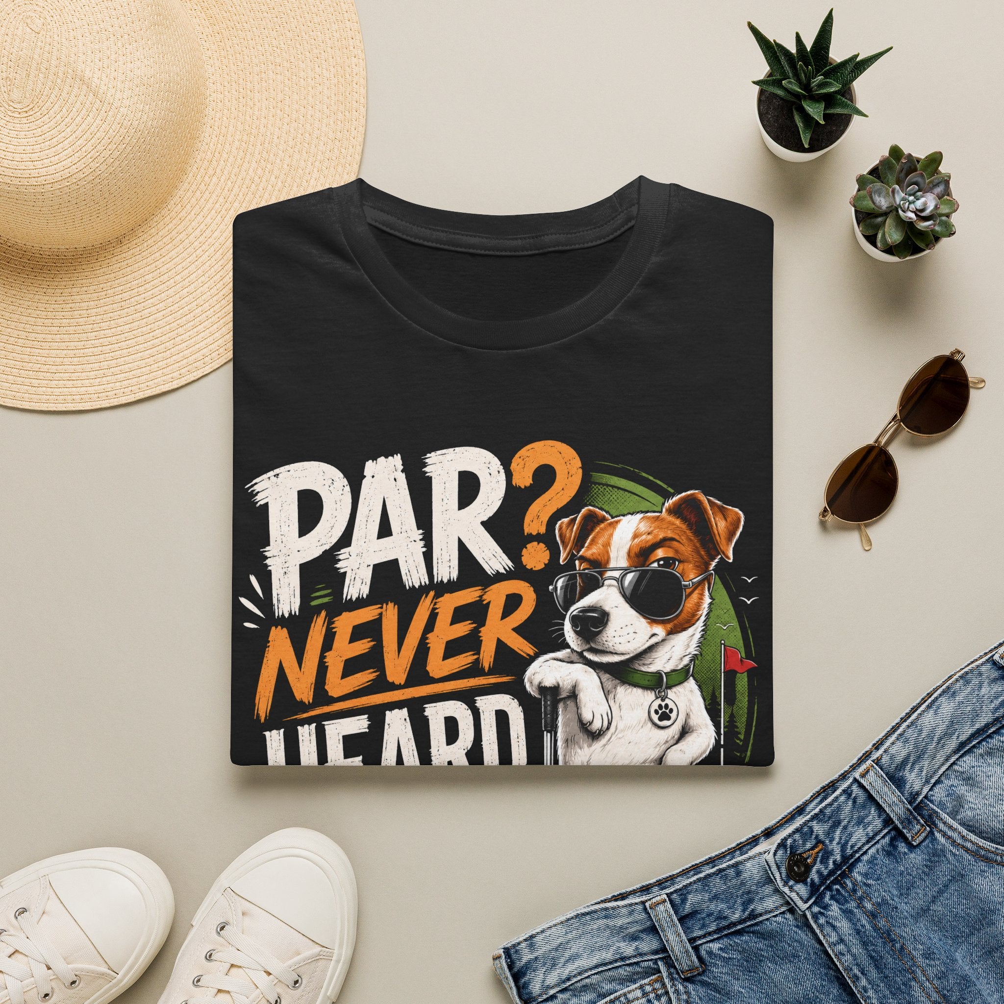 Golf Dog T‑Shirt — “Par? Never Heard of Her” Funny Golfing Graphic Tee