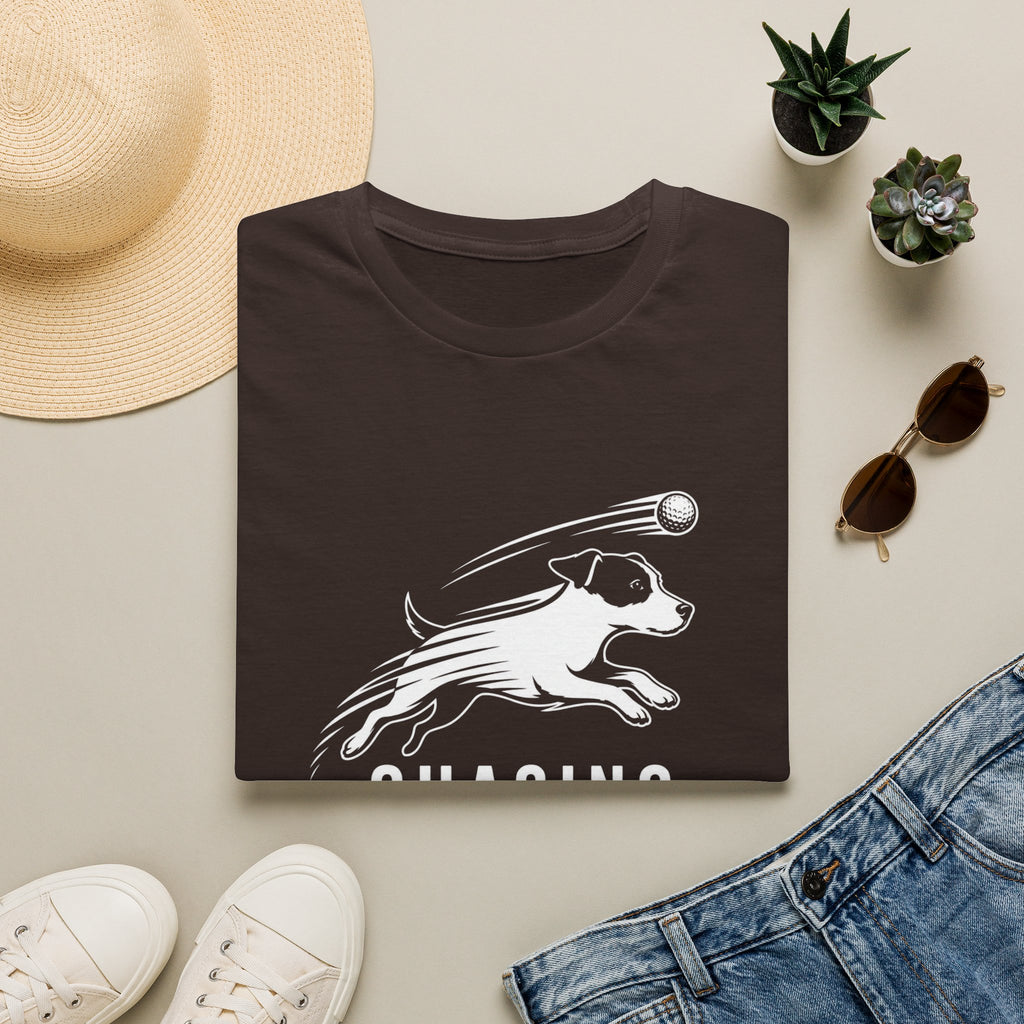 T-Shirt — "Chasing Birdies" Dog Badminton Graphic Tee