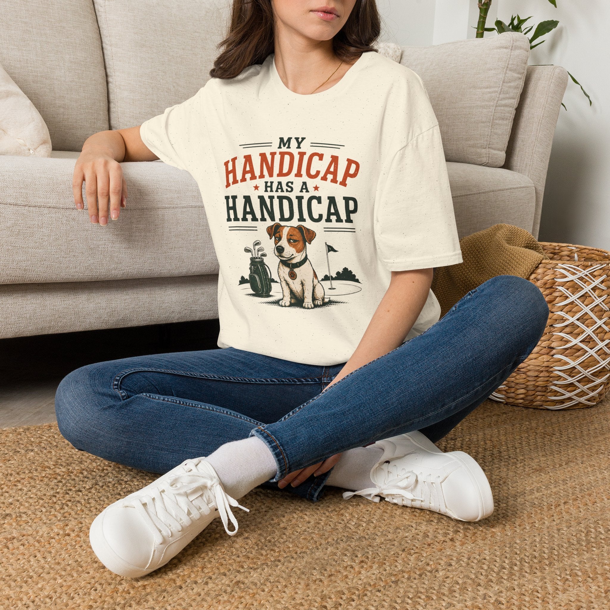 T-Shirt — "My Handicap Has a Handicap" Dog Rescue Humor Tee