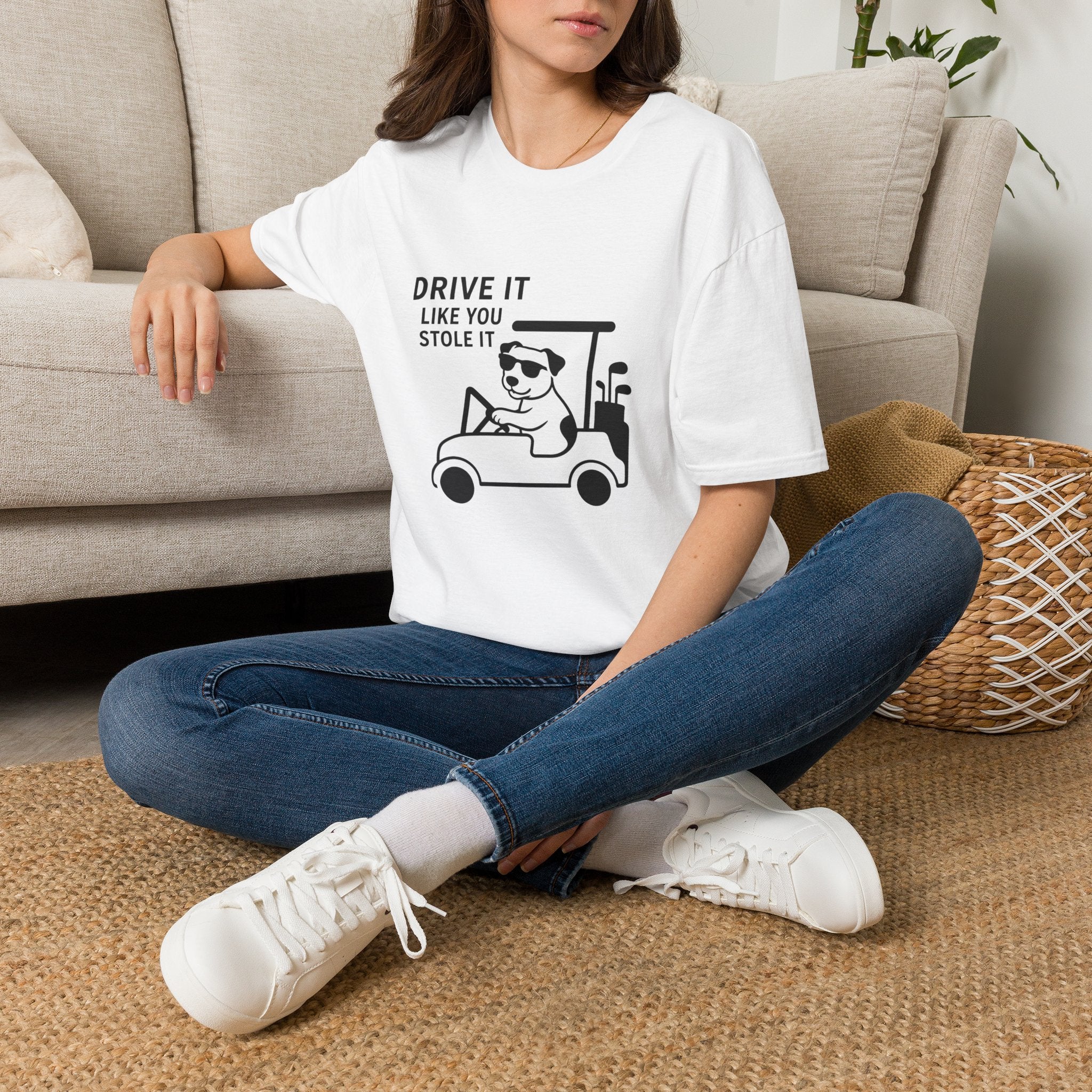 T-Shirt — "Drive It Like You Stole It" Golf Cart Dog Graphic
