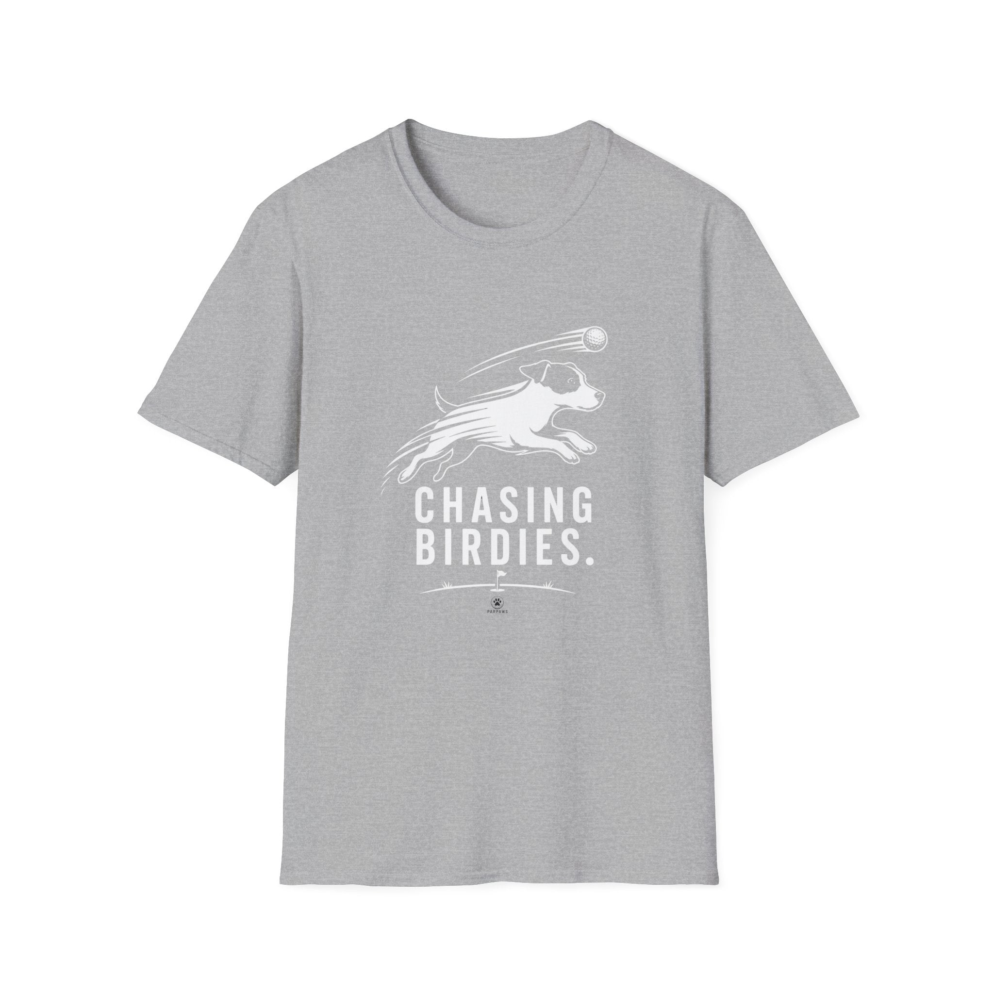 T-Shirt — "Chasing Birdies" Dog Badminton Graphic Tee
