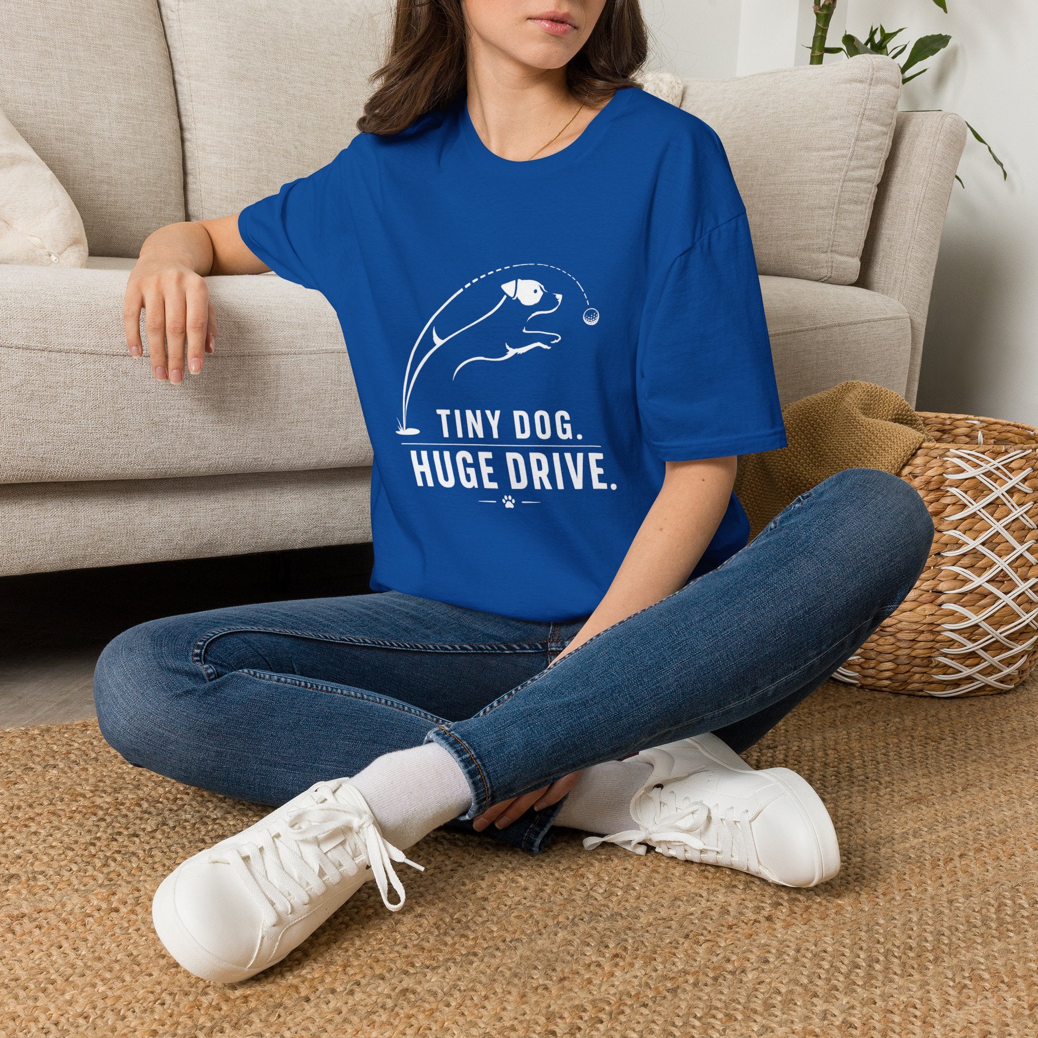 Tiny Dog Huge Drive T-Shirt — Playful Racing Dog Graphic Tee
