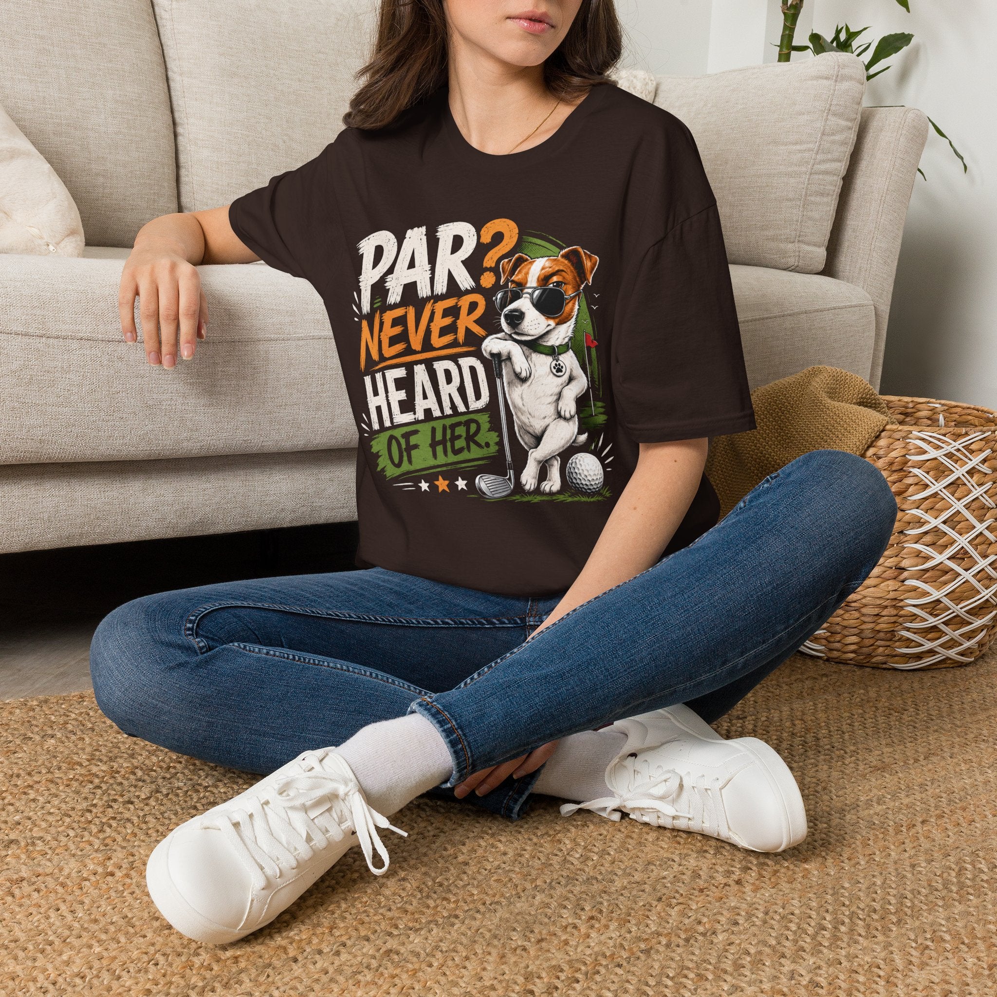 Golf Dog T‑Shirt — “Par? Never Heard of Her” Funny Golfing Graphic Tee
