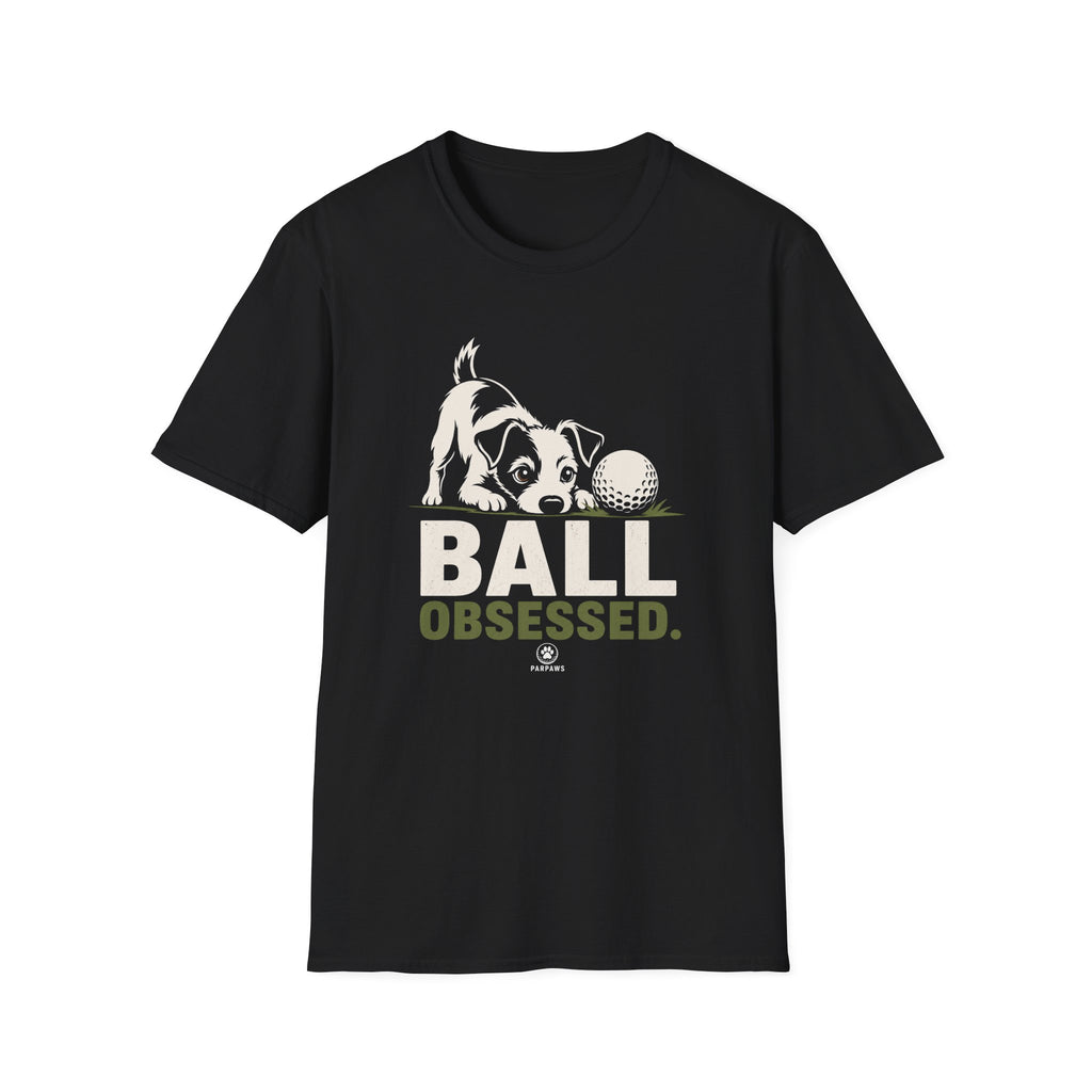 Dog and Golf Ball T-Shirt — "Ball Obsessed" Cute Puppy Golf Tee