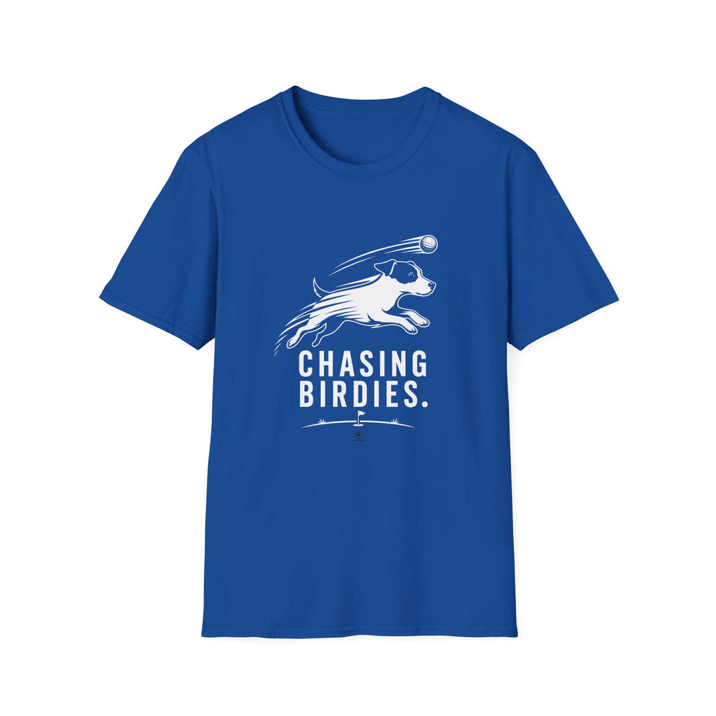 T-Shirt — "Chasing Birdies" Dog Badminton Graphic Tee
