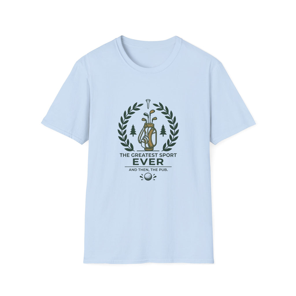 Golf T-Shirt — “The Greatest Sport Ever” Vintage Golf Bag Design