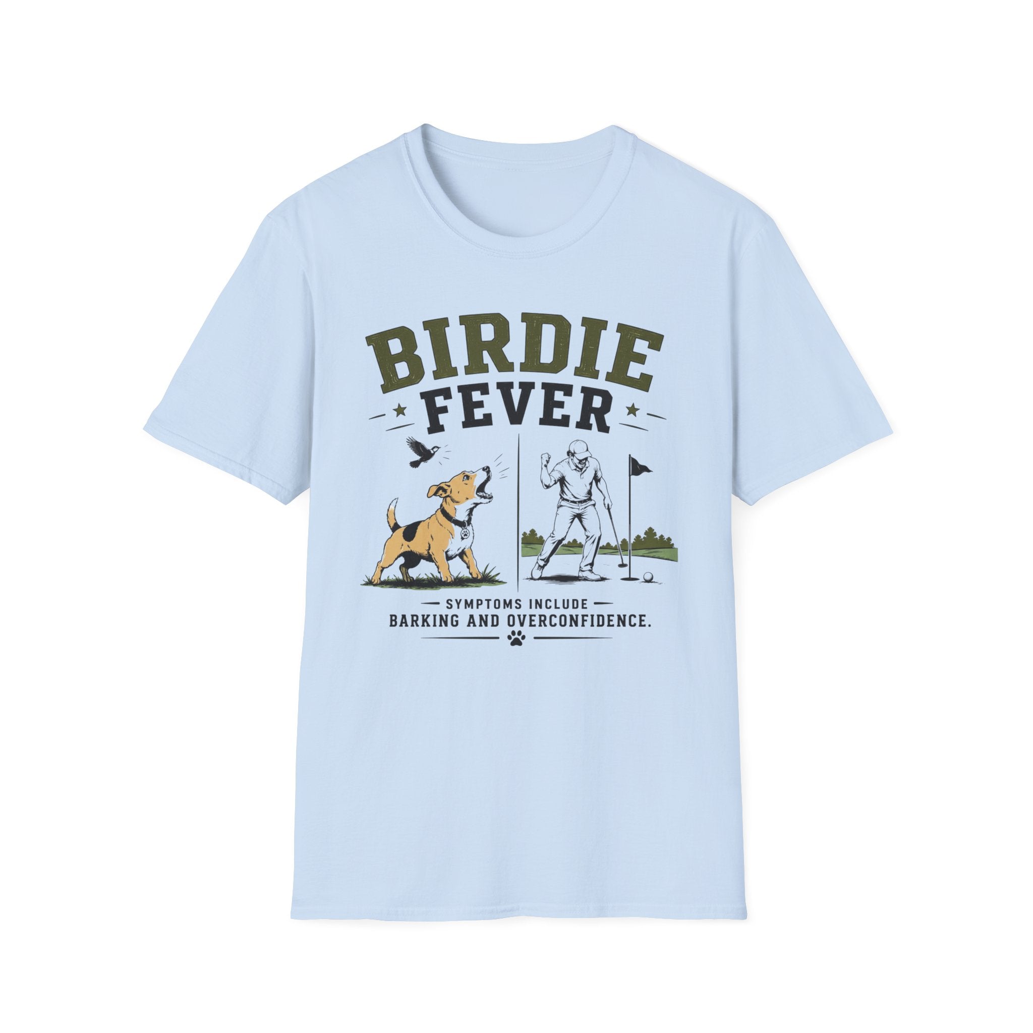 Birdie Fever Golf T-Shirt — Funny Golfing Design with Dog and Golfer