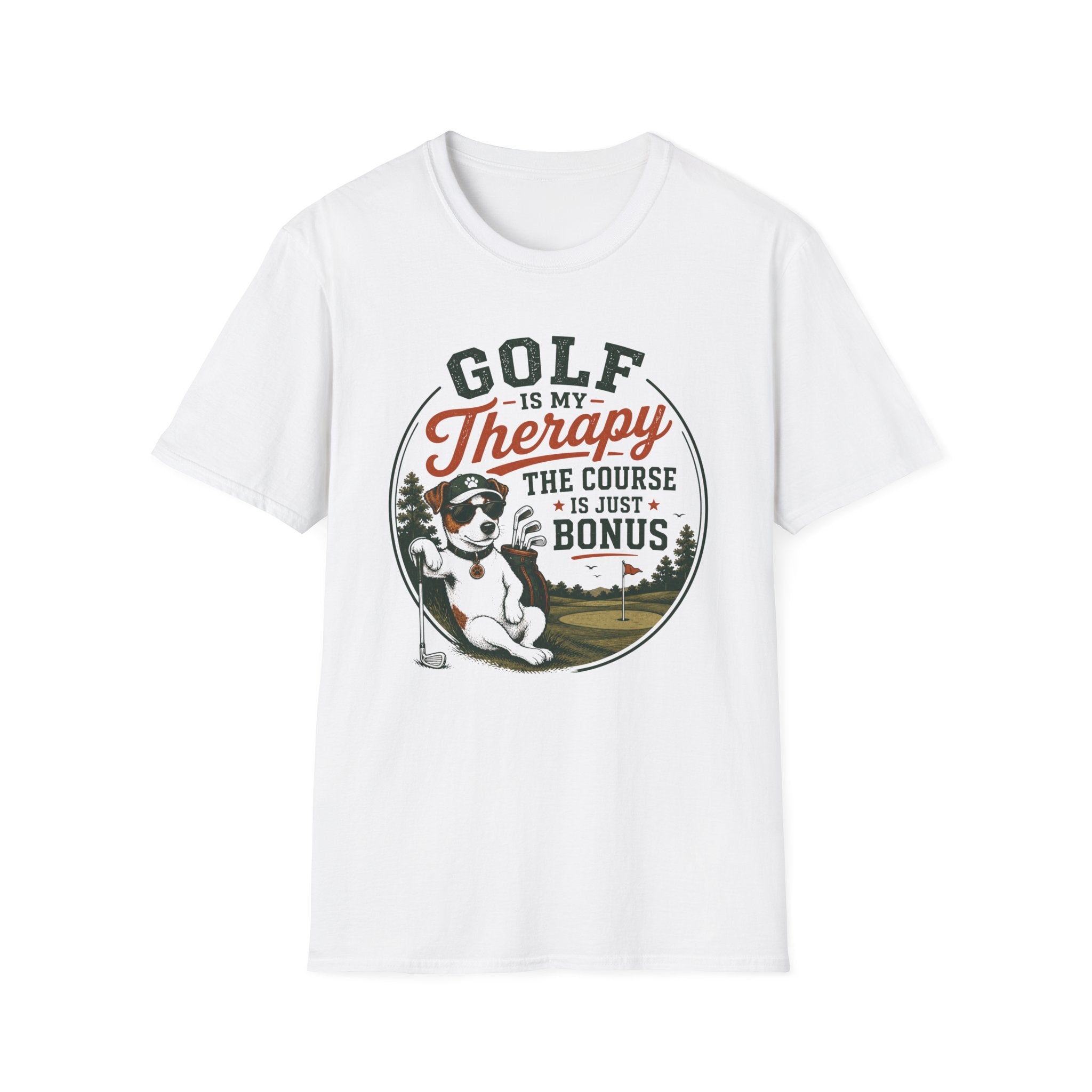 Golf T‑Shirt — "Golf Is My Therapy, The Course Is Just Bonus" Vintage Golfing Tee