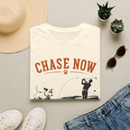 Chase Now Think Later T-Shirt — Funny Dog & Golfer Graphic Tee