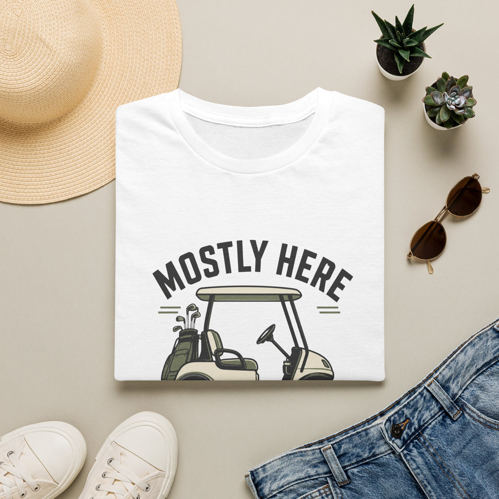 Golf Cart T-Shirt — "Mostly Here for the Cart" Casual Golfing Tee