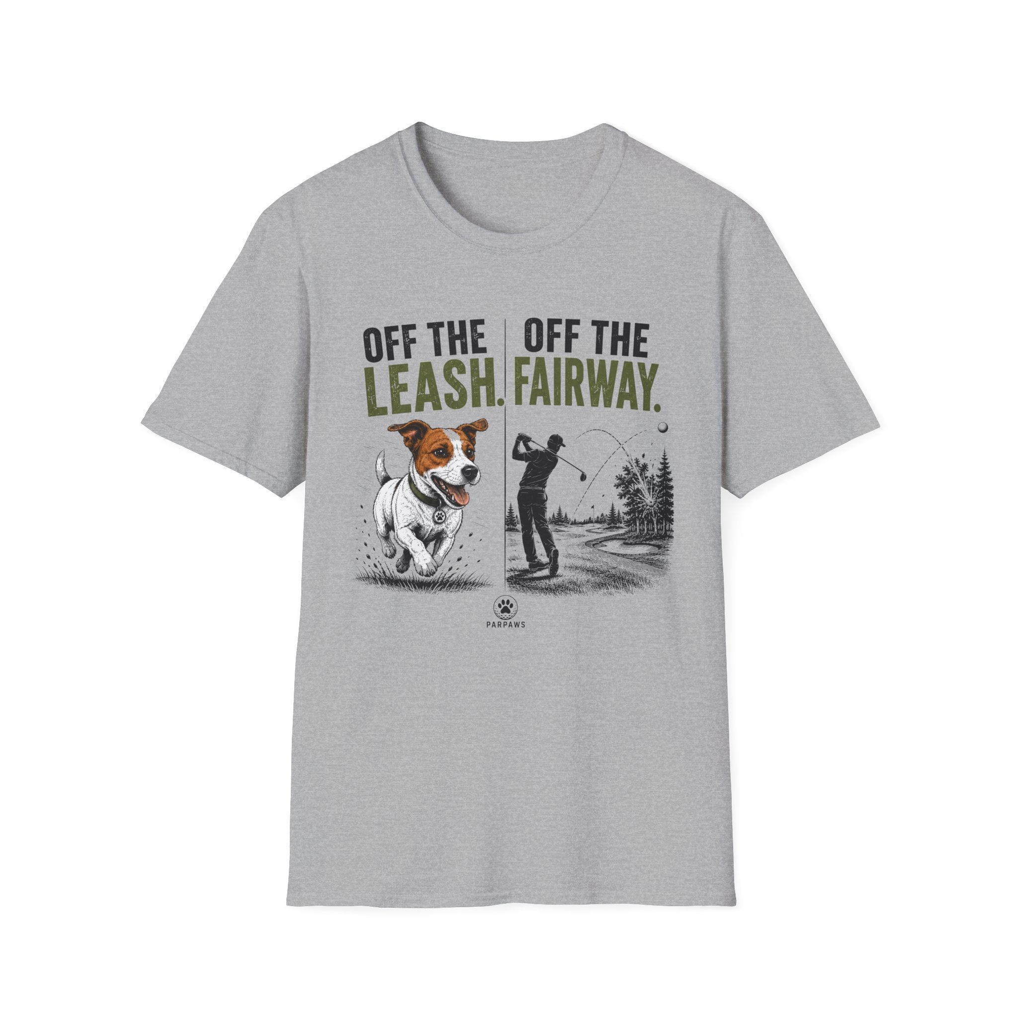 Golf T‑Shirt - "Off the Leash. Off the Fairway." Funny Golfing Dog Shirt