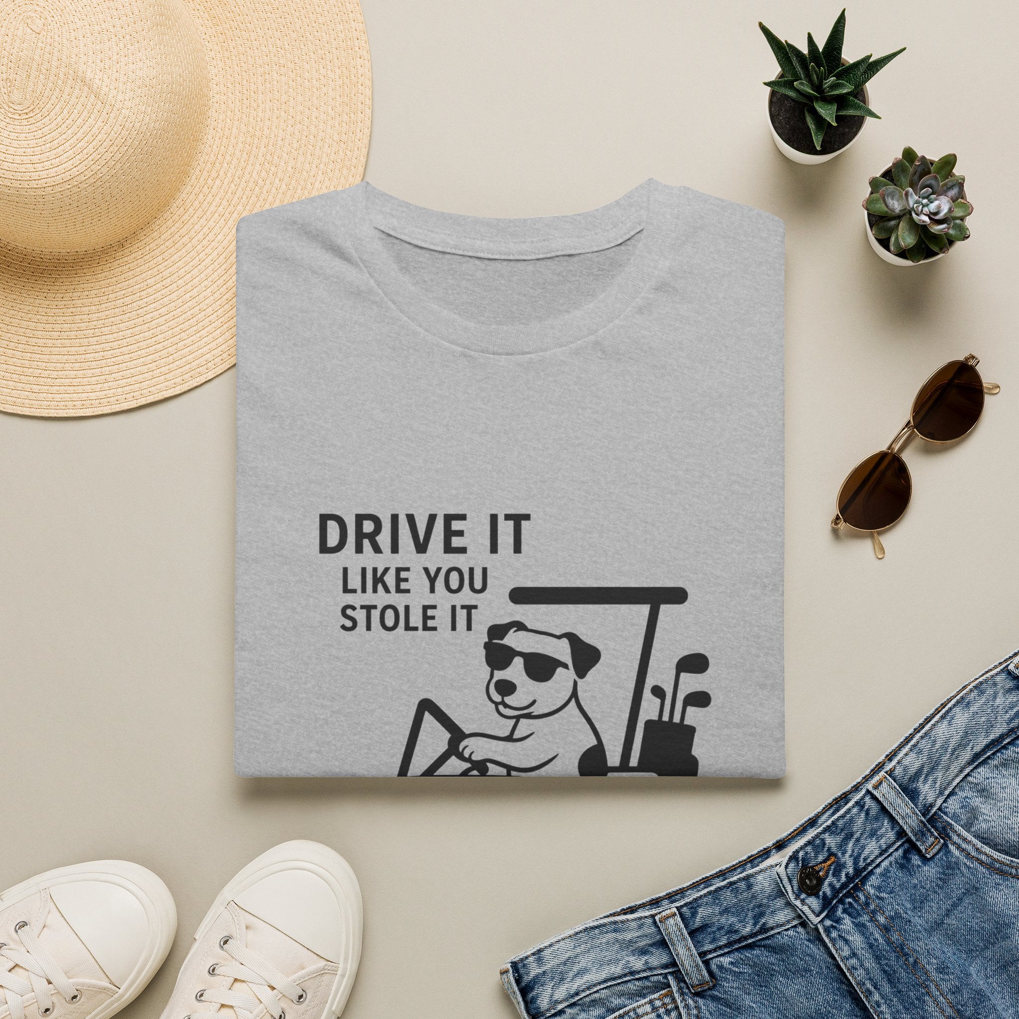 T-Shirt — "Drive It Like You Stole It" Golf Cart Dog Graphic