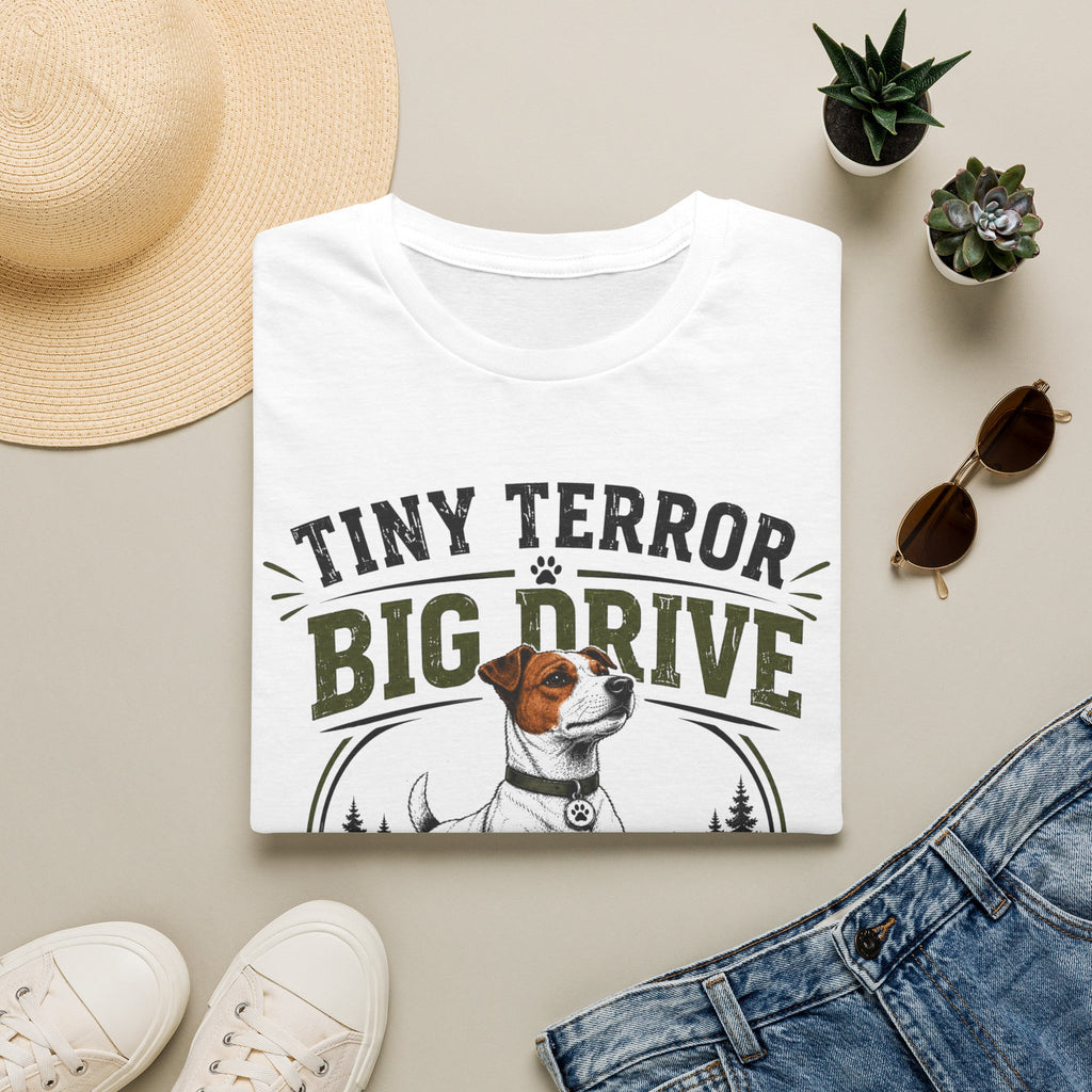 T-Shirt — "Tiny Terror, Big Drive" Hunting Dog Graphic