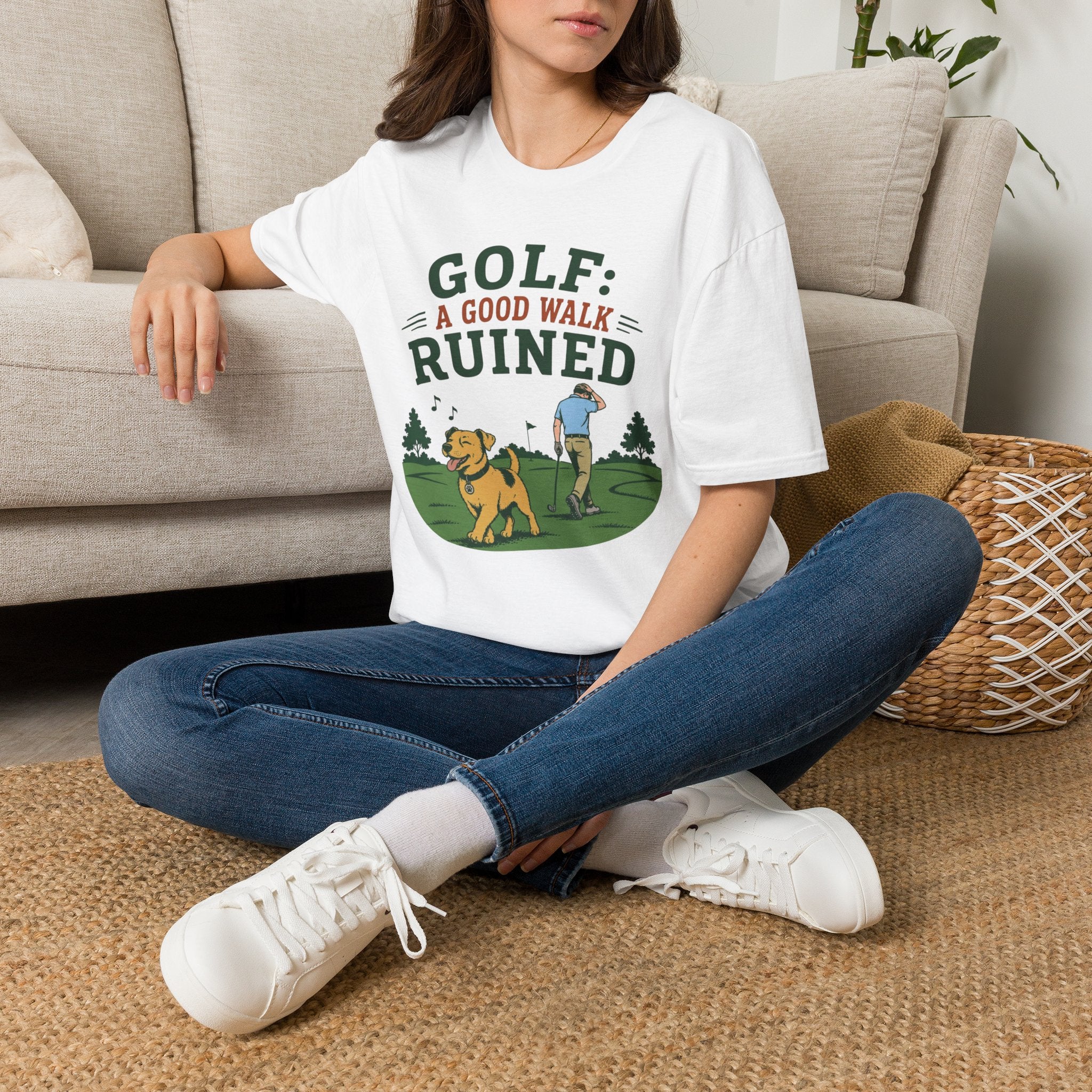 Golf Green: A Good Walk Ruined T-Shirt — Funny Golfer Tee with Dog Design