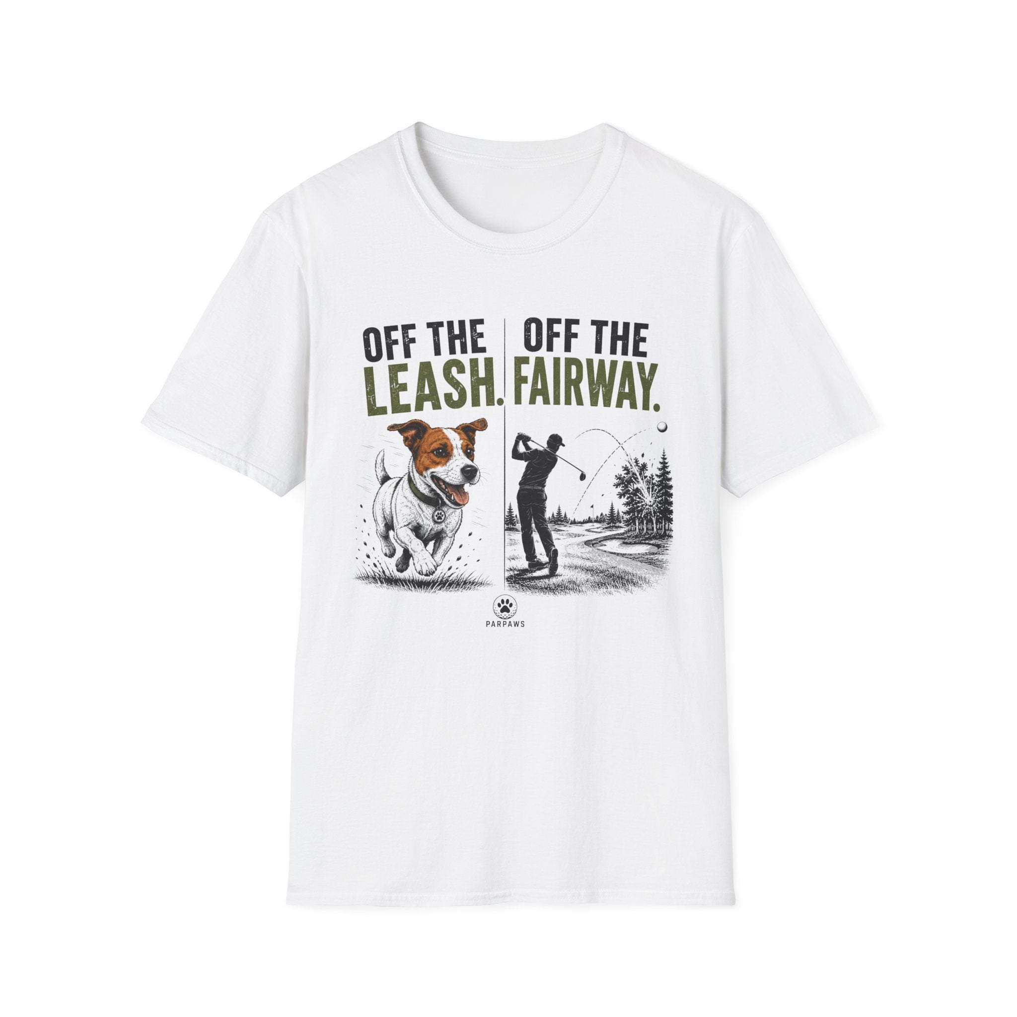 Golf T‑Shirt - "Off the Leash. Off the Fairway." Funny Golfing Dog Shirt