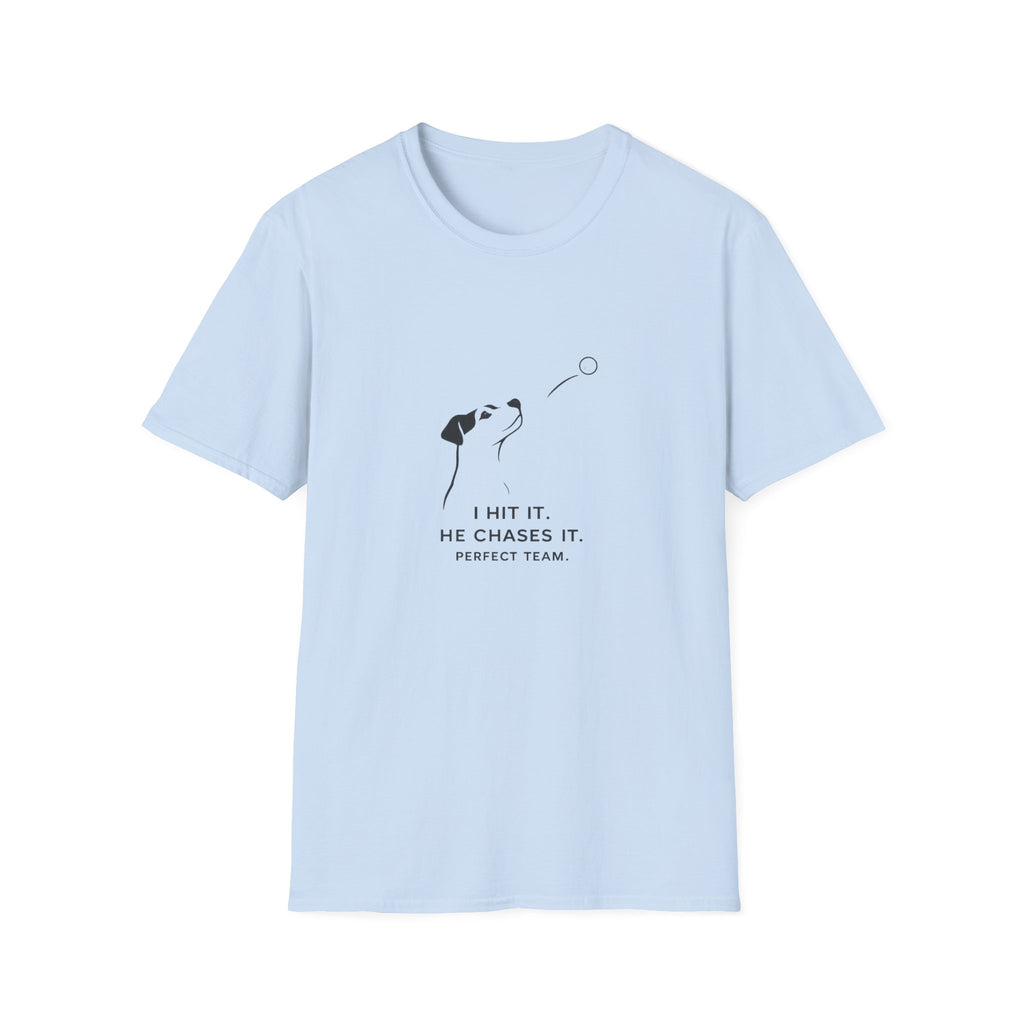 Dog T-Shirt — Minimalist "I Wait It, He Chases It" Fetch Tee for Dog Lovers