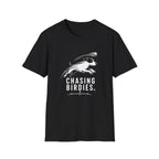 T-Shirt — "Chasing Birdies" Dog Badminton Graphic Tee