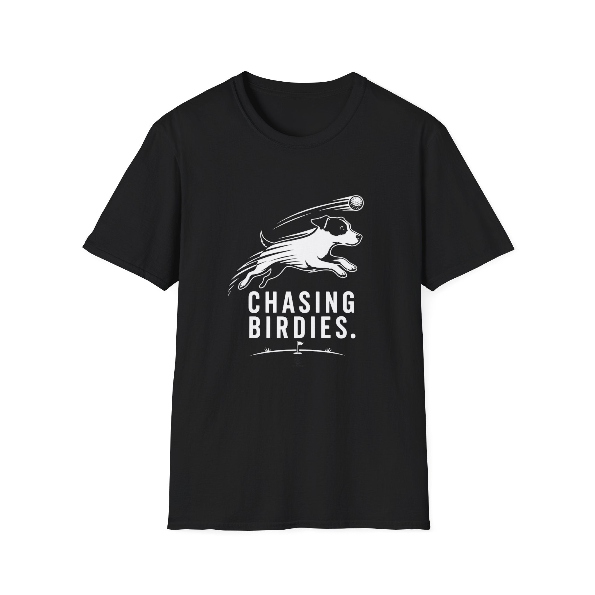 T-Shirt — "Chasing Birdies" Dog Badminton Graphic Tee