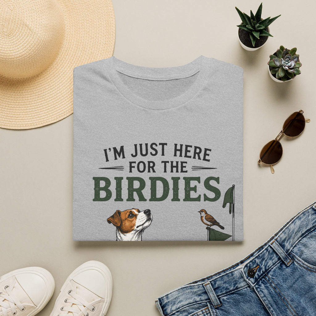 I’m Just Here for the Birdies T-Shirt — Cute Dog & Bird Golf Fan Tee