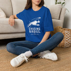 T-Shirt — "Chasing Birdies" Dog Badminton Graphic Tee