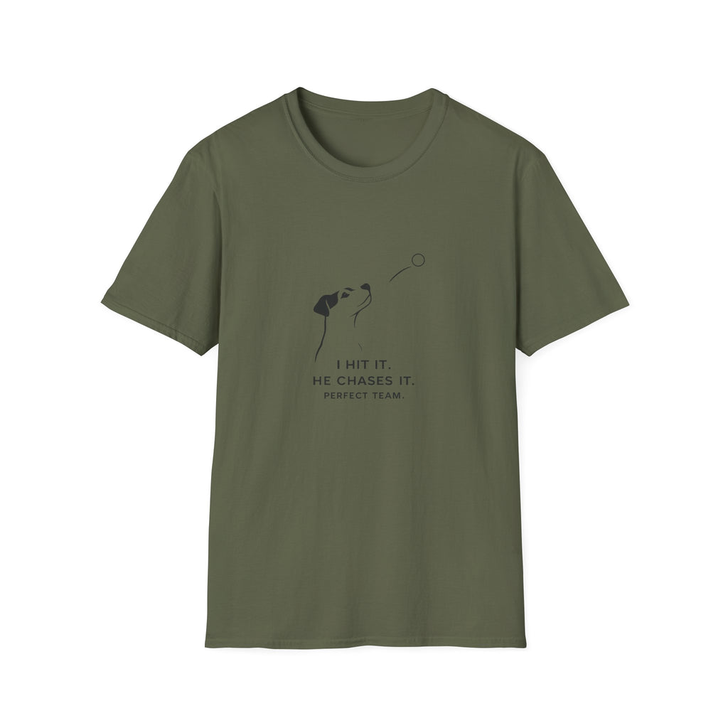 Dog T-Shirt — Minimalist "I Wait It, He Chases It" Fetch Tee for Dog Lovers