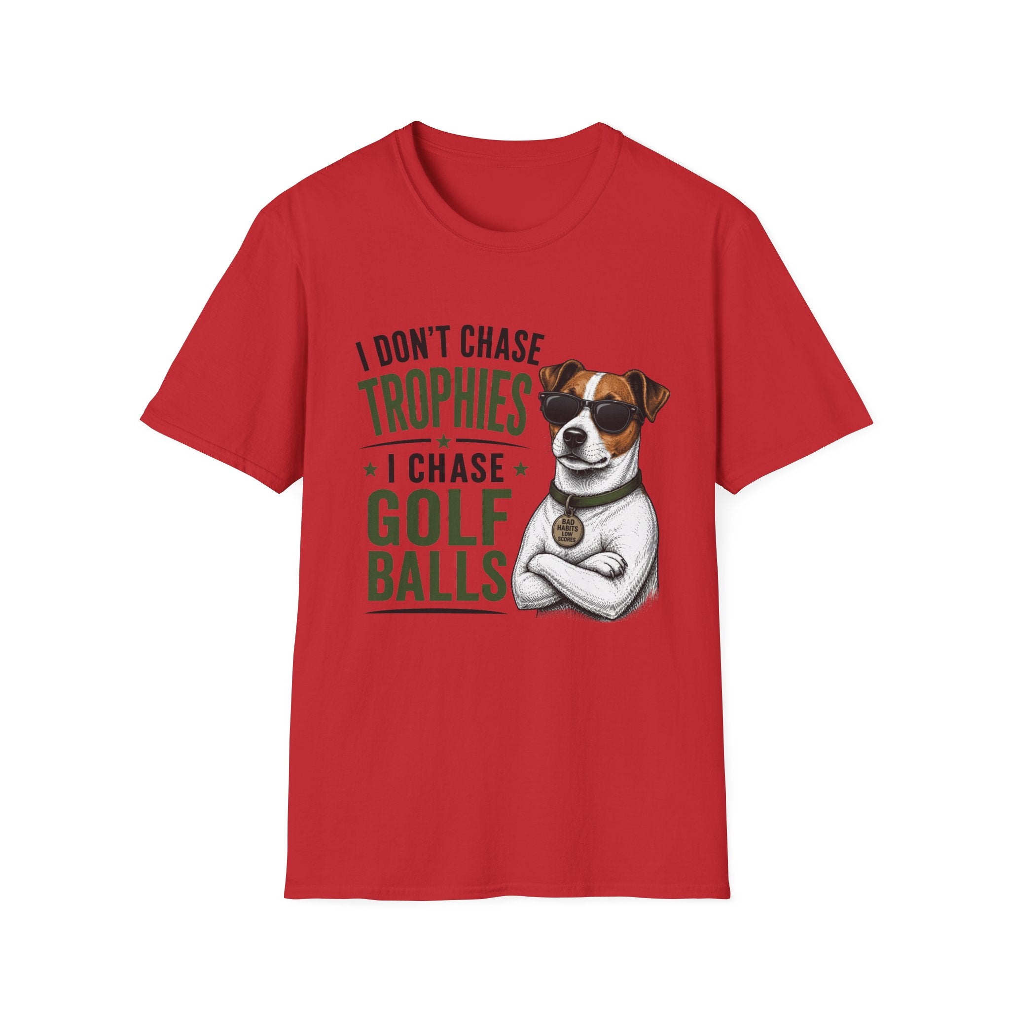 Golf Dog T‑Shirt — "I Don't Chase Trophies I Chase Golf Balls"