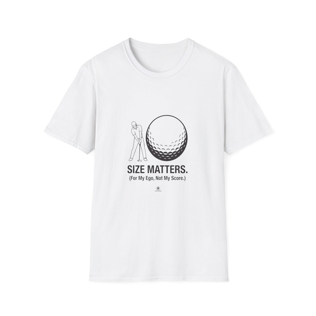 Golf T-Shirt — 'Size Matters' Funny Golf Ball Design, Golfer Gift
