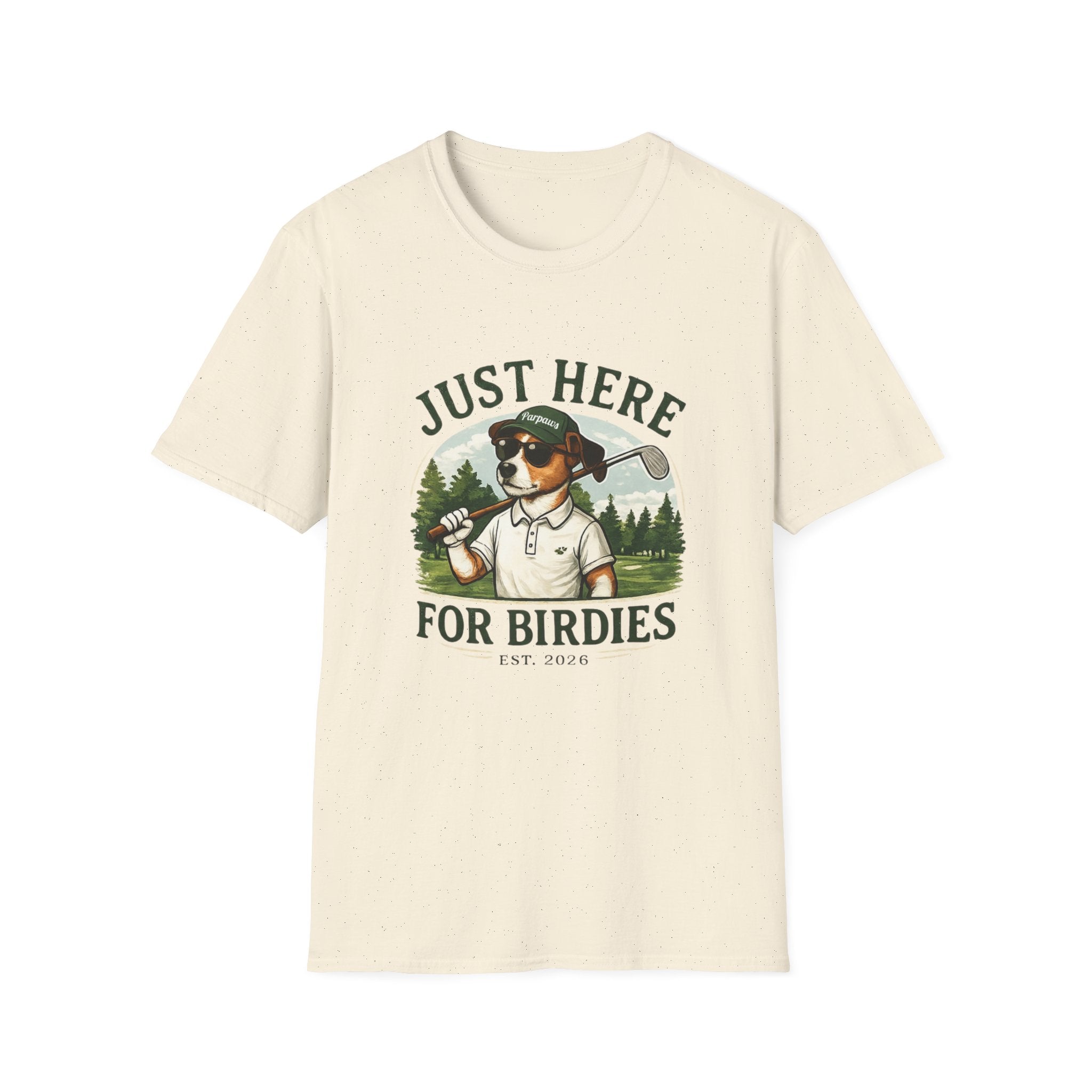 Golf Dog T‑Shirt — "Just Here for Birdies" Casual Golfing Tee