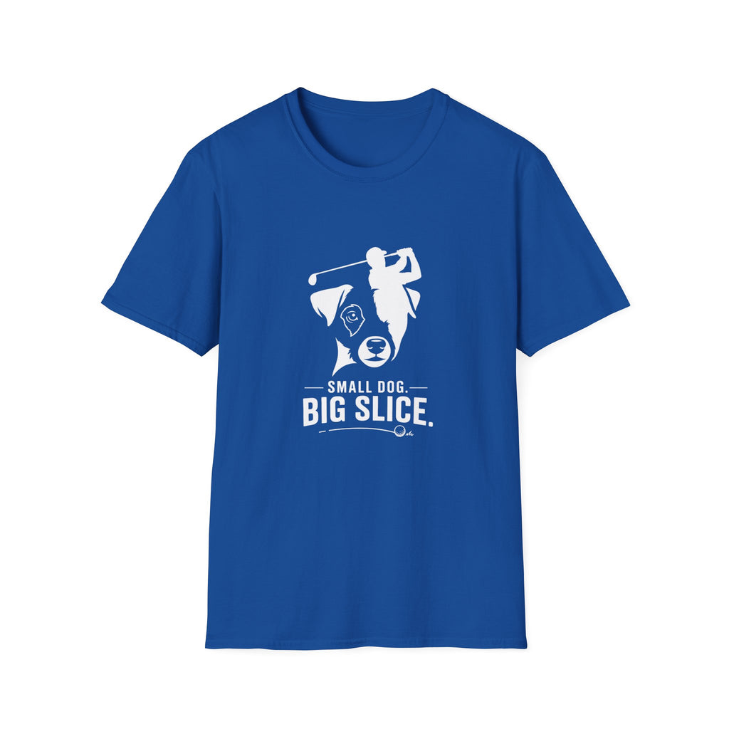 Golf Dog T-Shirt — "Small Dog. Big Slice." Funny Golfing Pet Tee