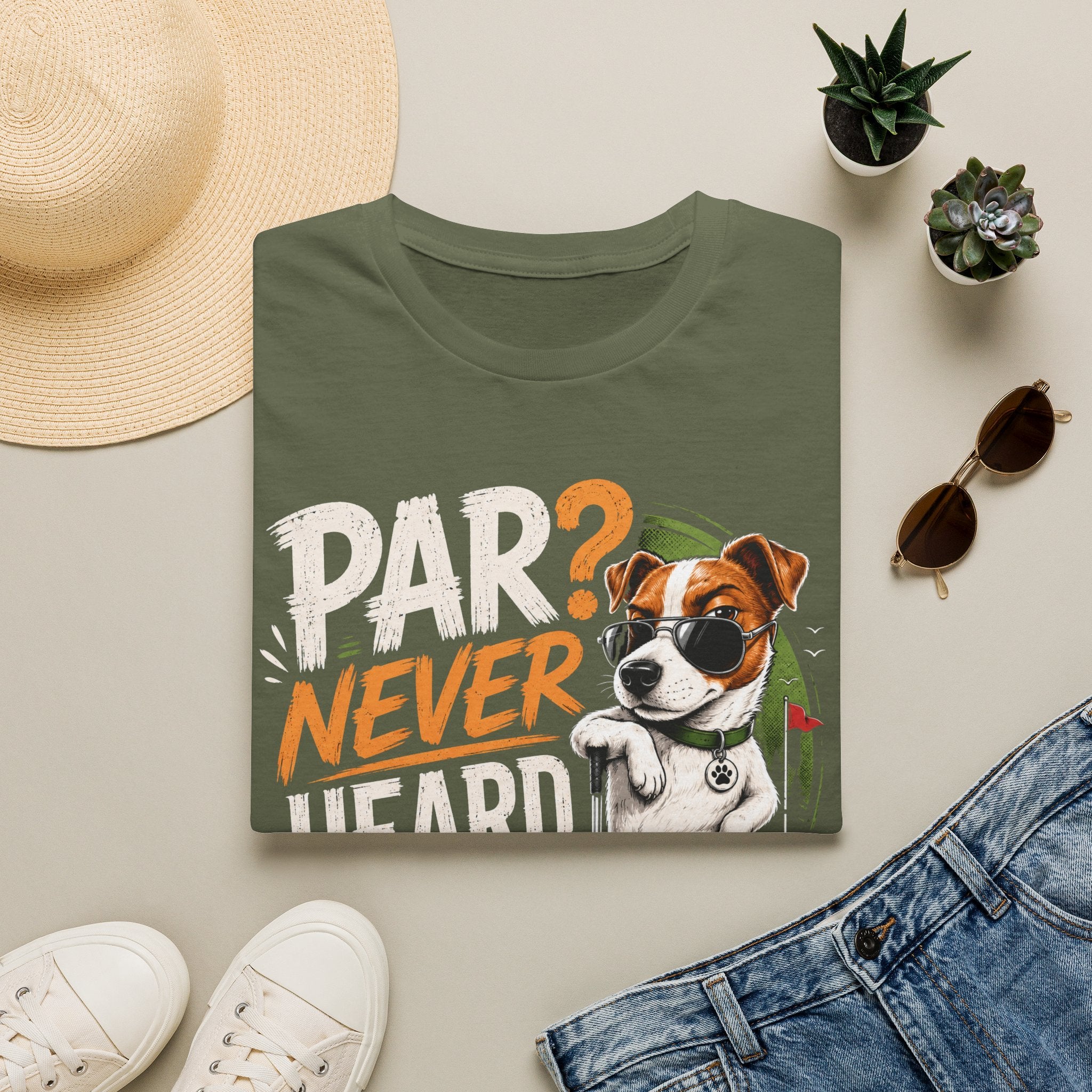 Golf Dog T‑Shirt — “Par? Never Heard of Her” Funny Golfing Graphic Tee