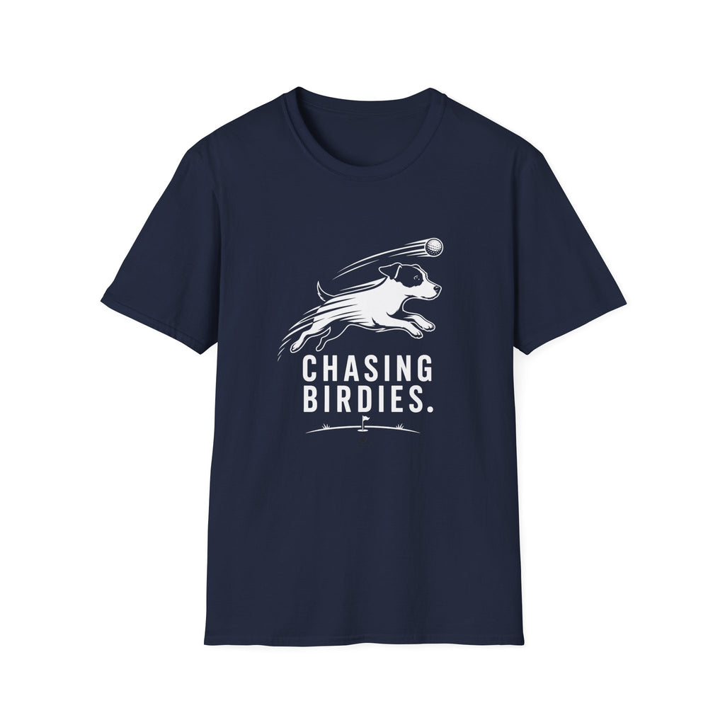 T-Shirt — "Chasing Birdies" Dog Badminton Graphic Tee