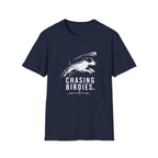 T-Shirt — "Chasing Birdies" Dog Badminton Graphic Tee