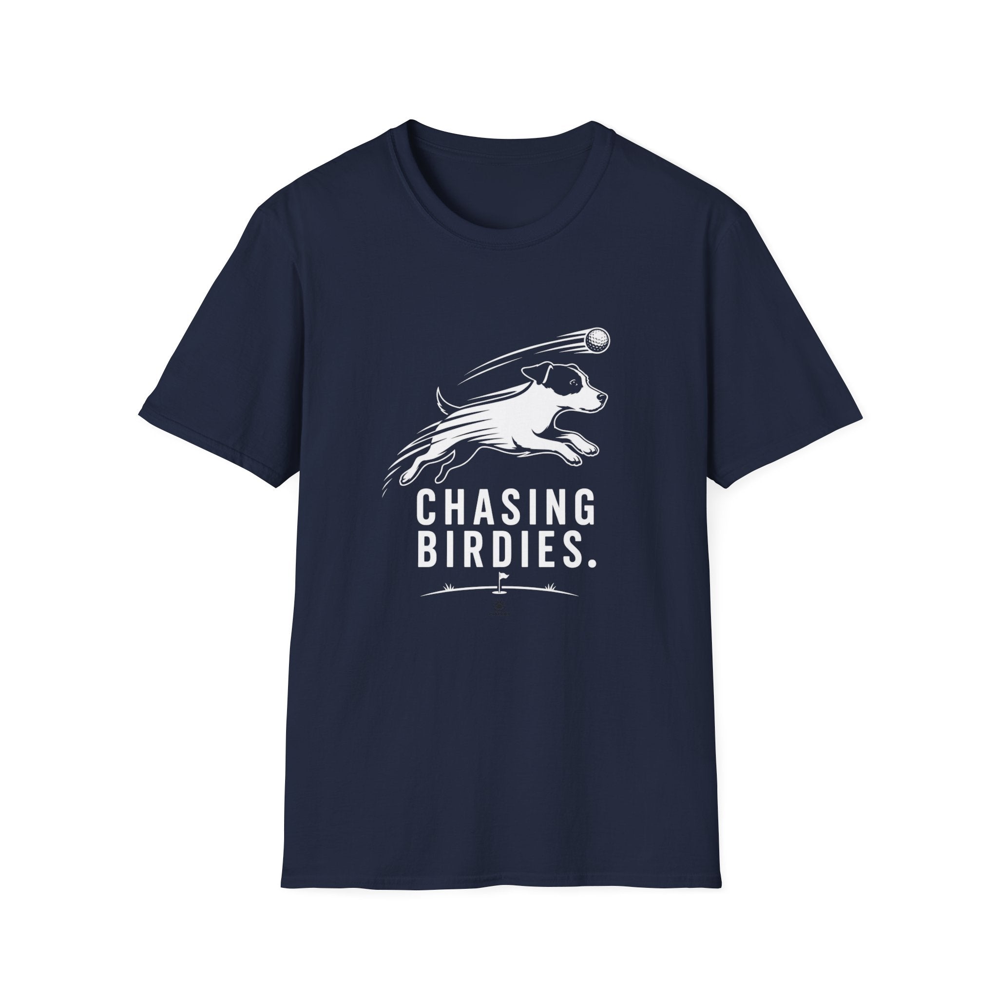 T-Shirt — "Chasing Birdies" Dog Badminton Graphic Tee