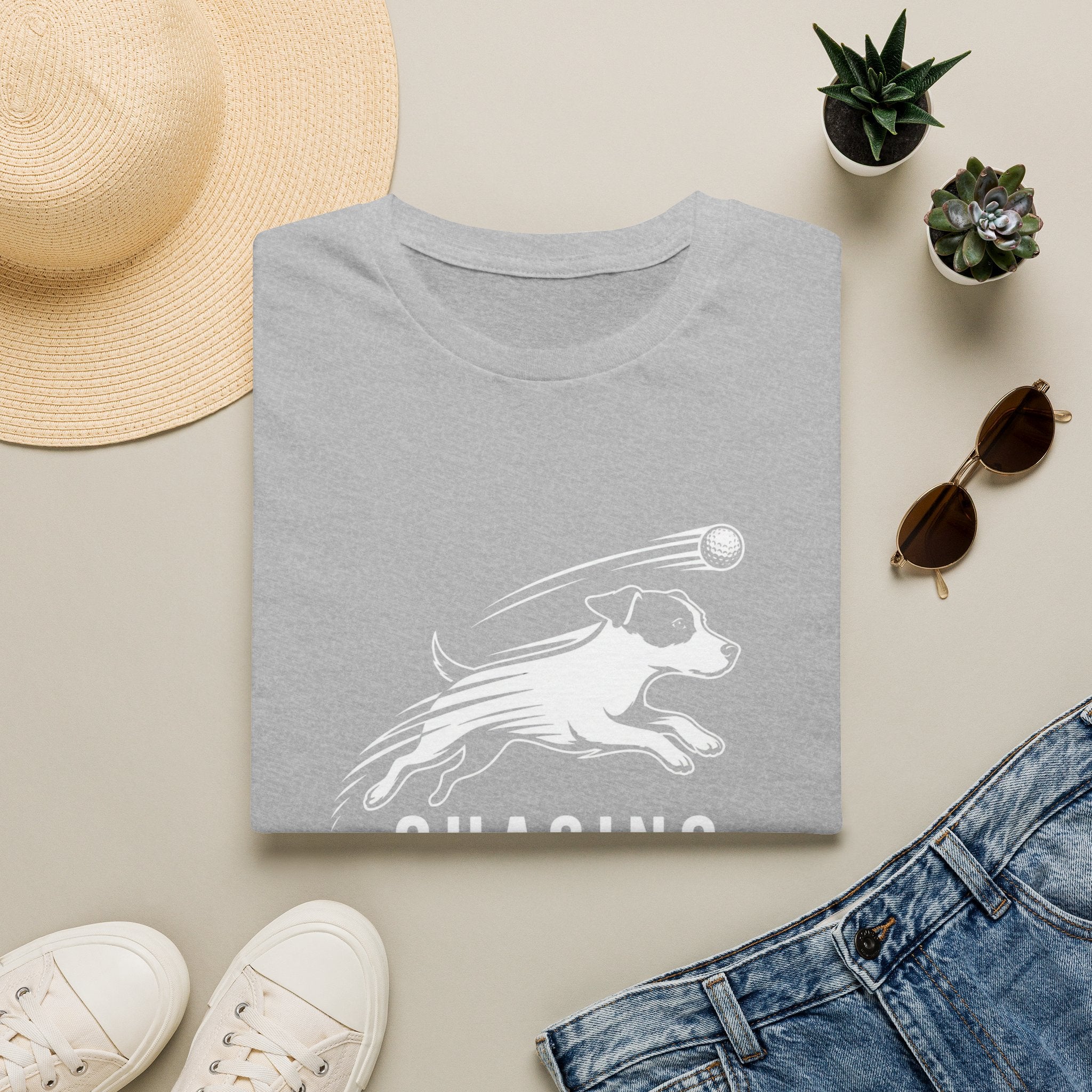 T-Shirt — "Chasing Birdies" Dog Badminton Graphic Tee