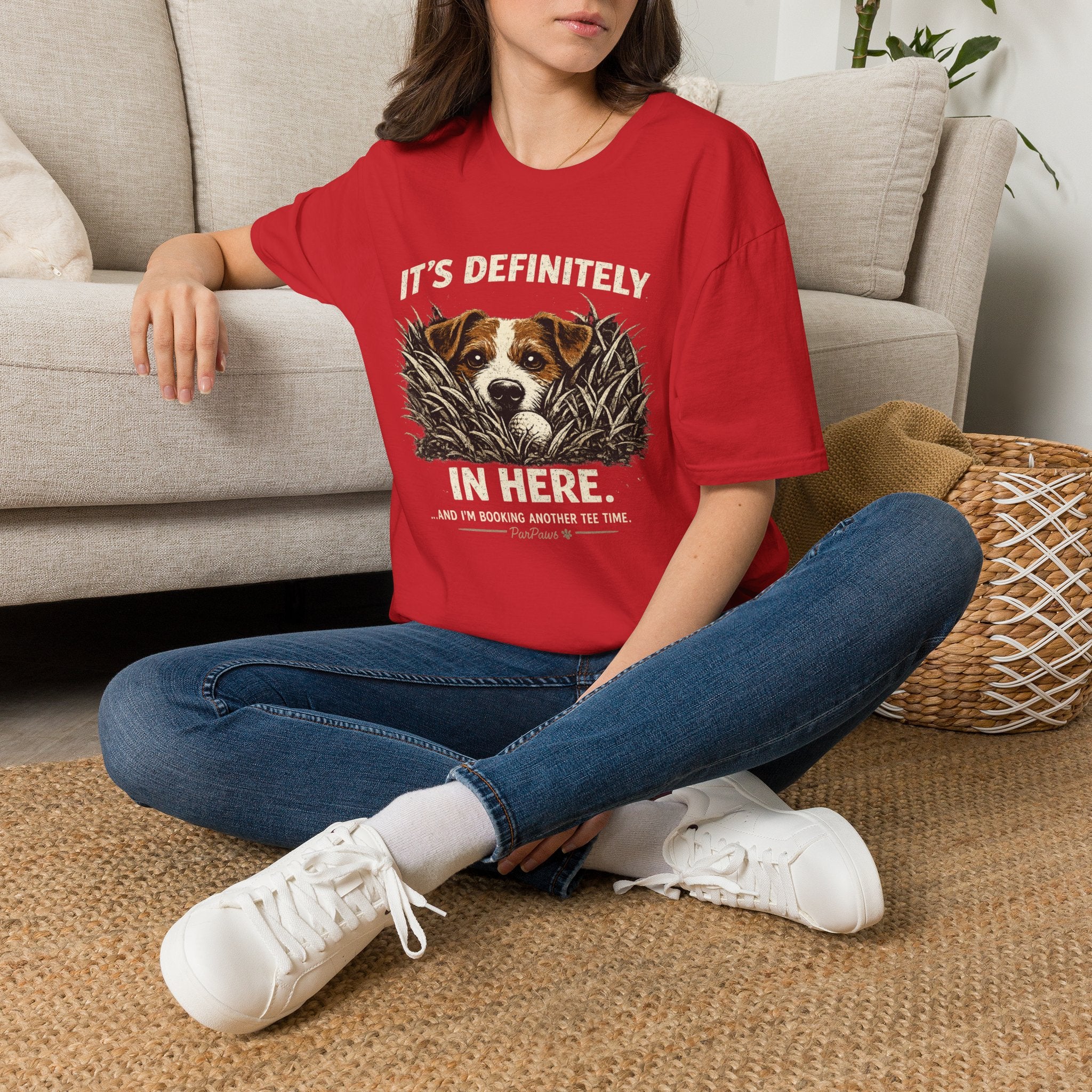 T-Shirt — "It's Definitely in Here" Dog Peeking Graphic