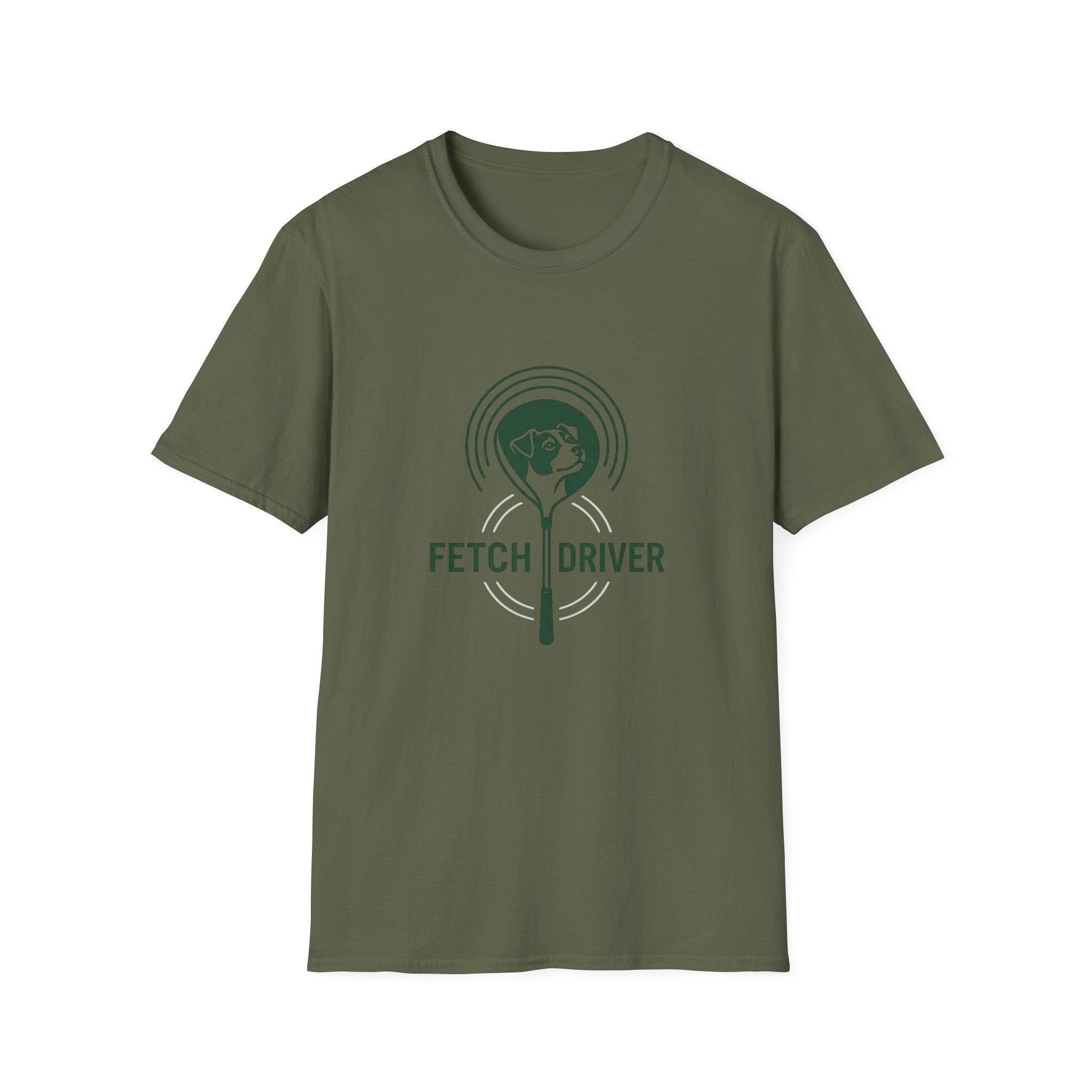 Fetch Driver T‑Shirt — Retro Tennis Ball & Dog Logo Tee