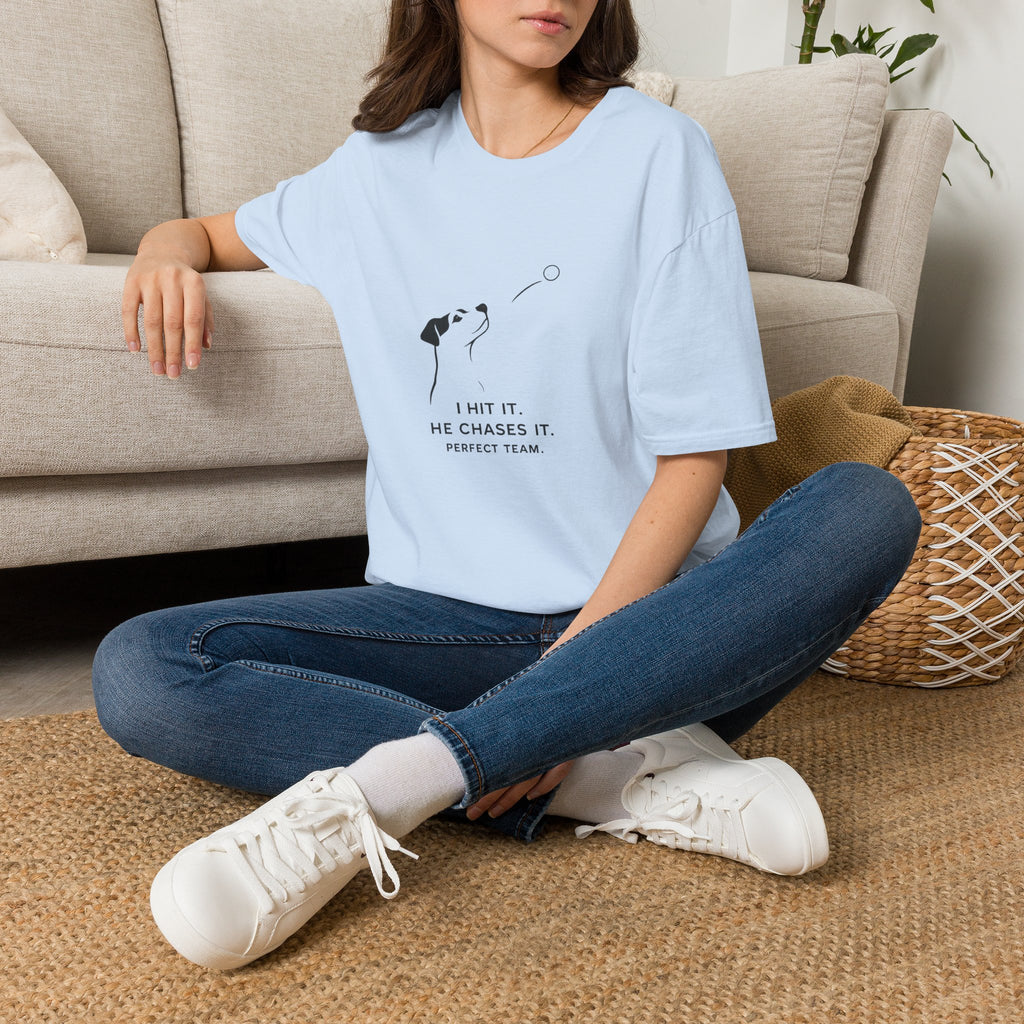 Dog T-Shirt — Minimalist "I Wait It, He Chases It" Fetch Tee for Dog Lovers