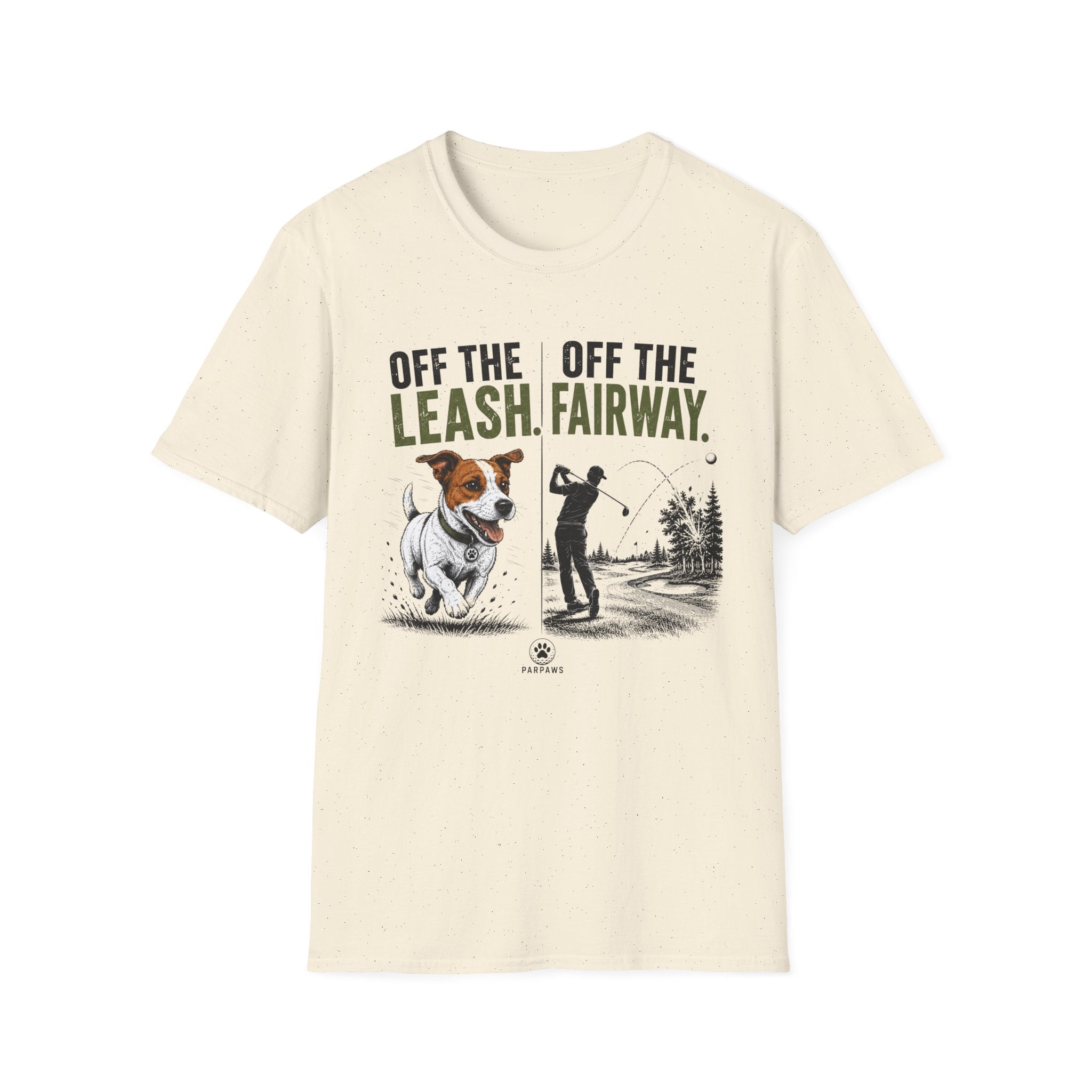 Golf T‑Shirt - "Off the Leash. Off the Fairway." Funny Golfing Dog Shirt