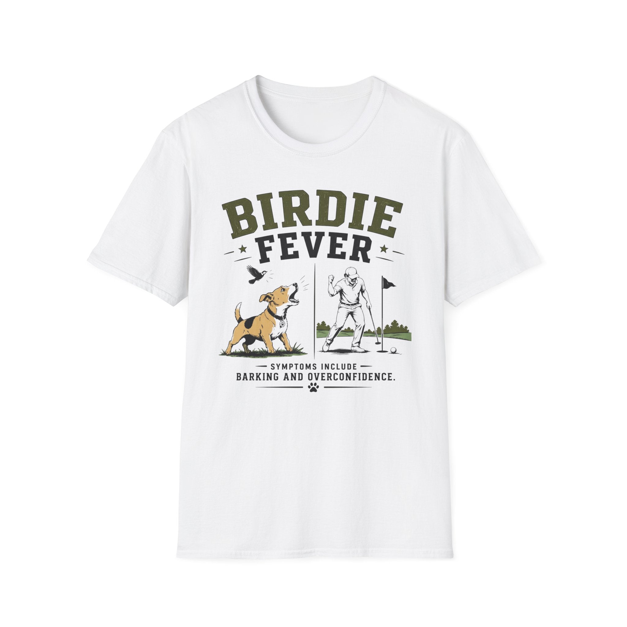 Birdie Fever Golf T-Shirt — Funny Golfing Design with Dog and Golfer