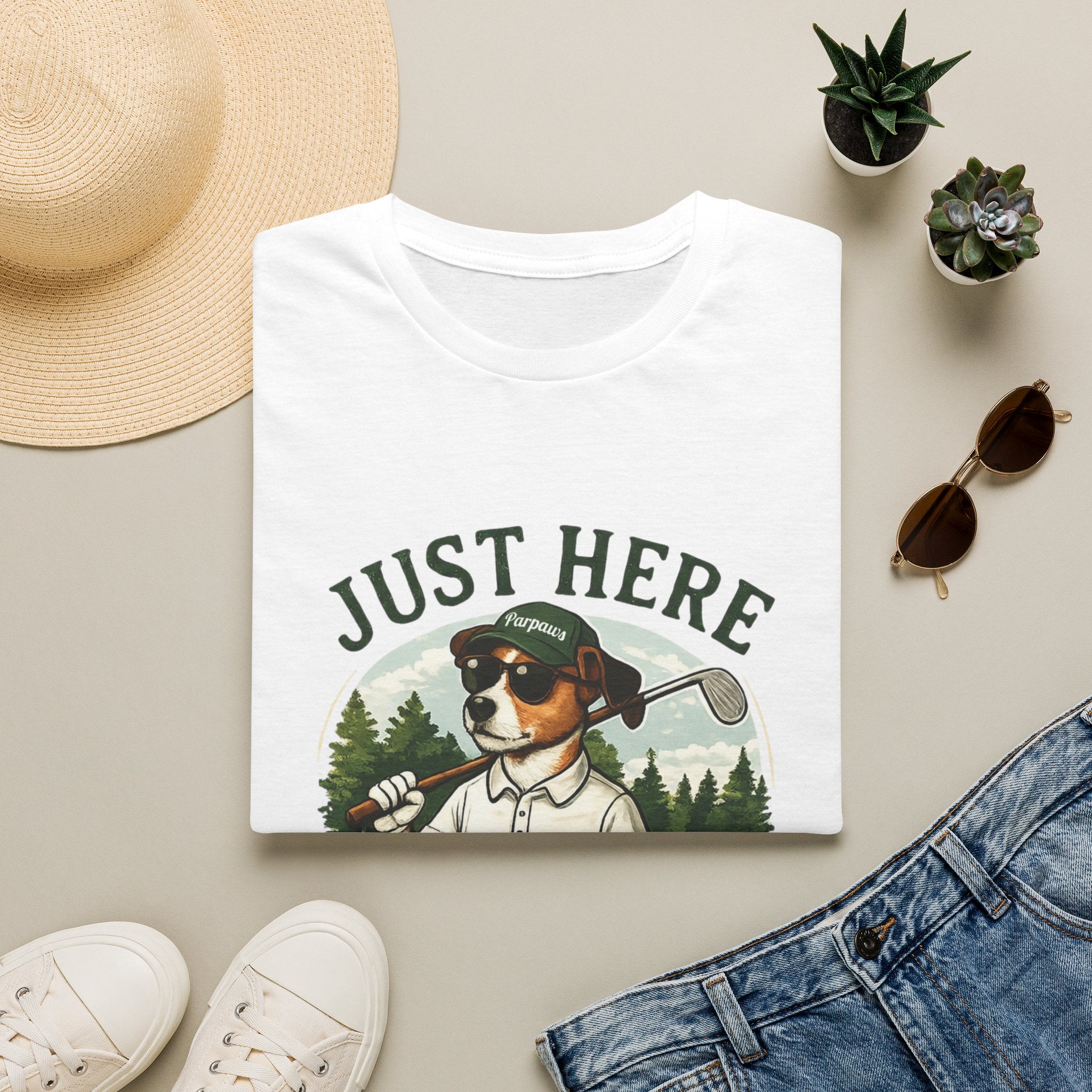 Golf Dog T‑Shirt — "Just Here for Birdies" Casual Golfing Tee