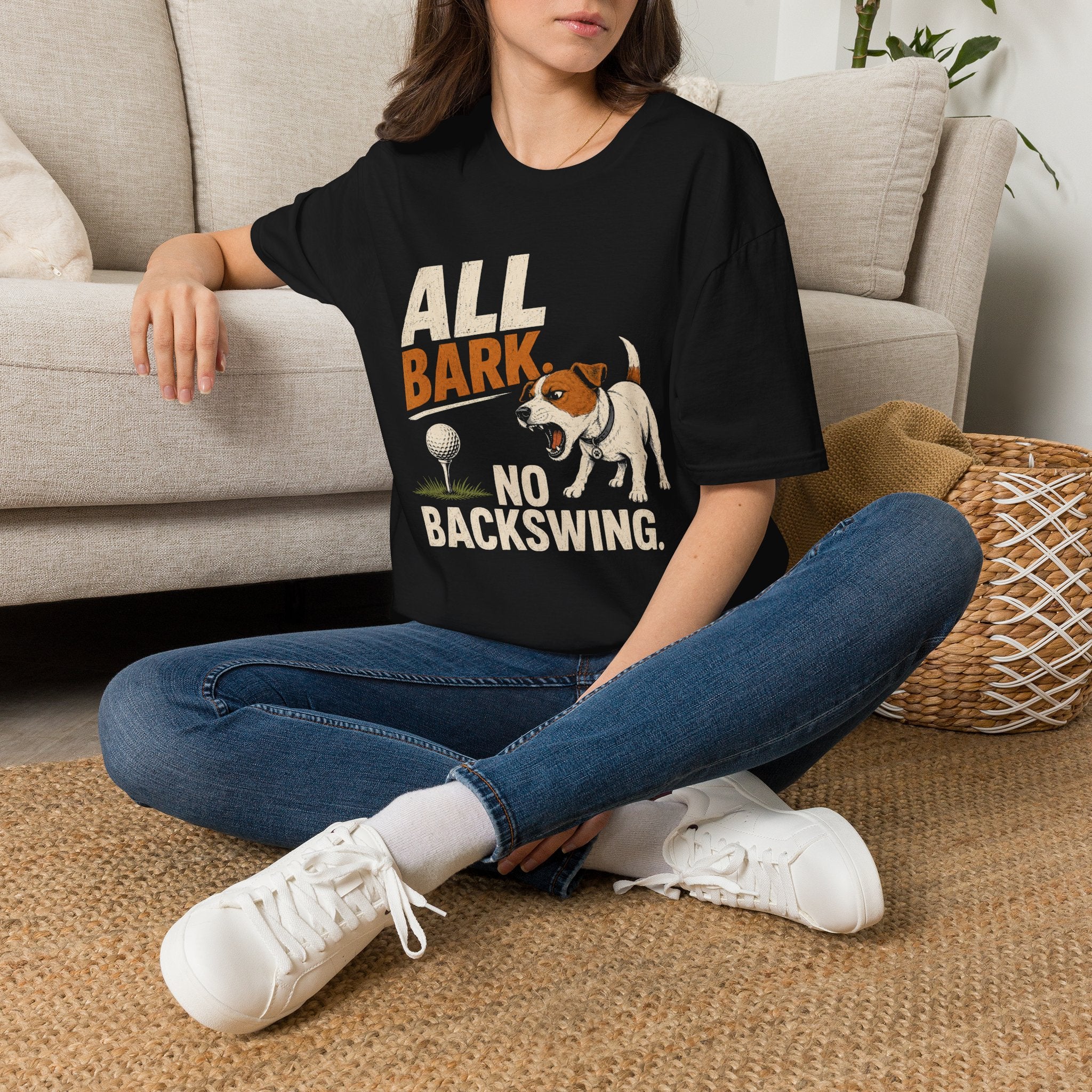 Dog Golf T-Shirt — "All Bark No Backswing" Funny Golfing Dog Tee