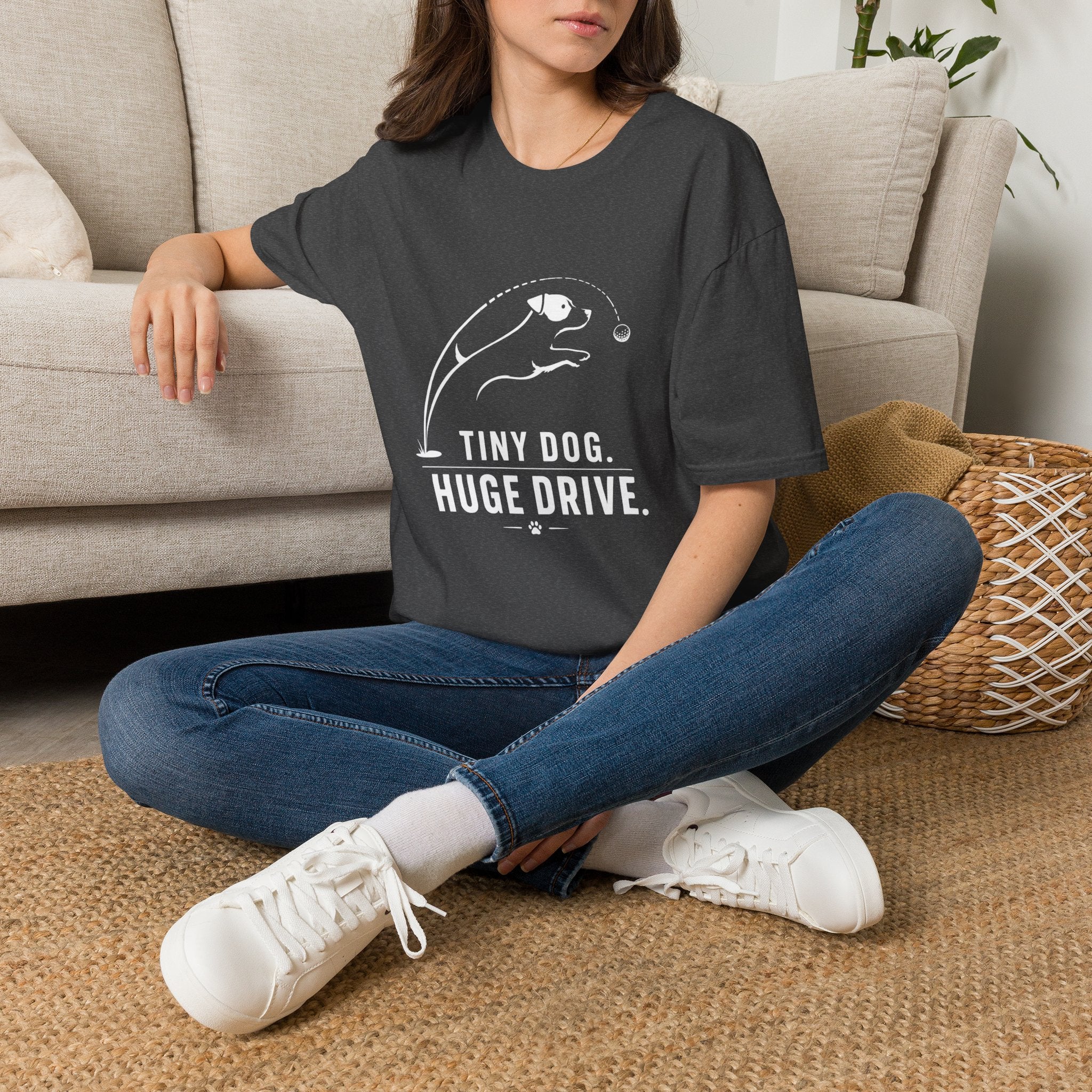 Tiny Dog Huge Drive T-Shirt — Playful Racing Dog Graphic Tee