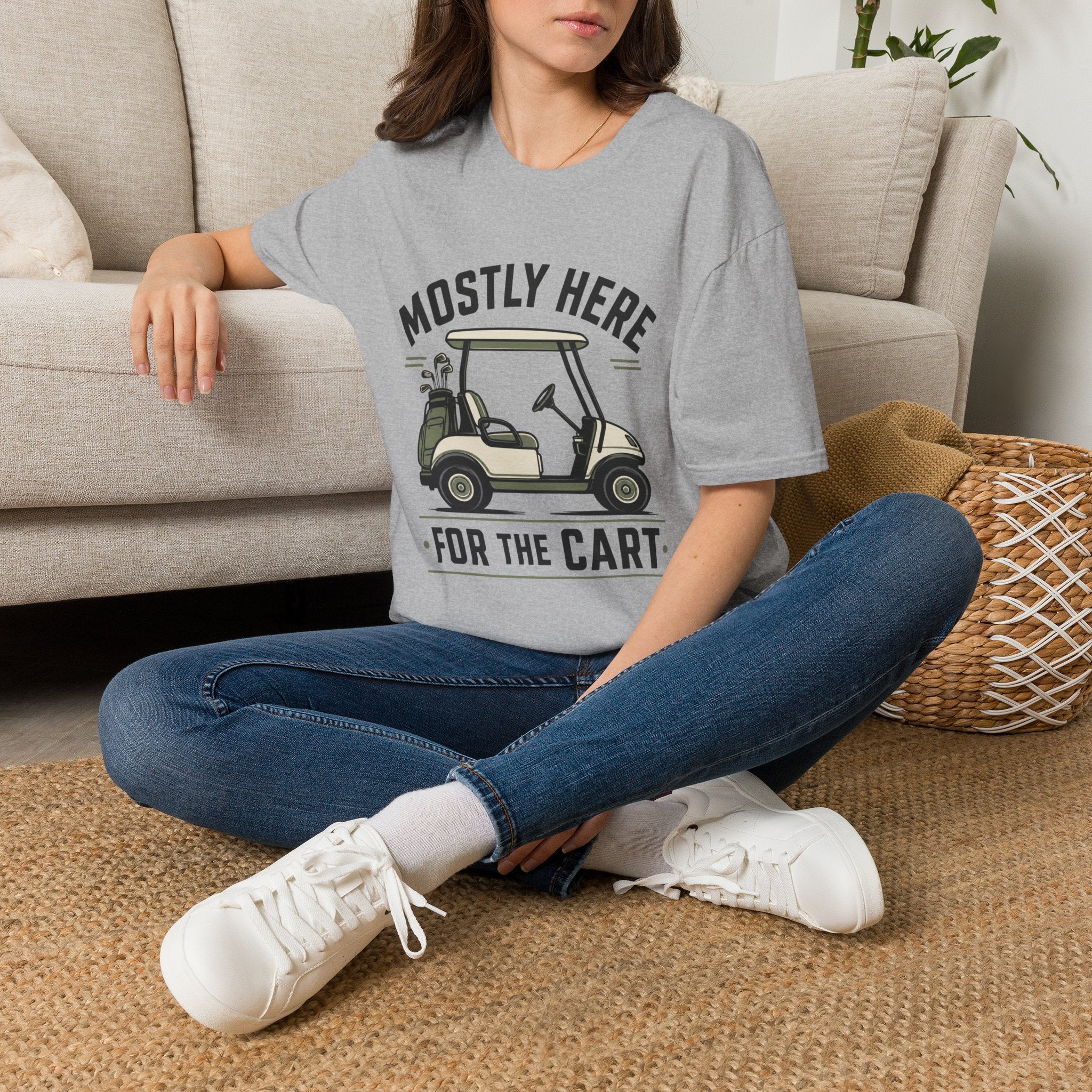 Golf Cart T-Shirt — "Mostly Here for the Cart" Casual Golf Graphic Tee