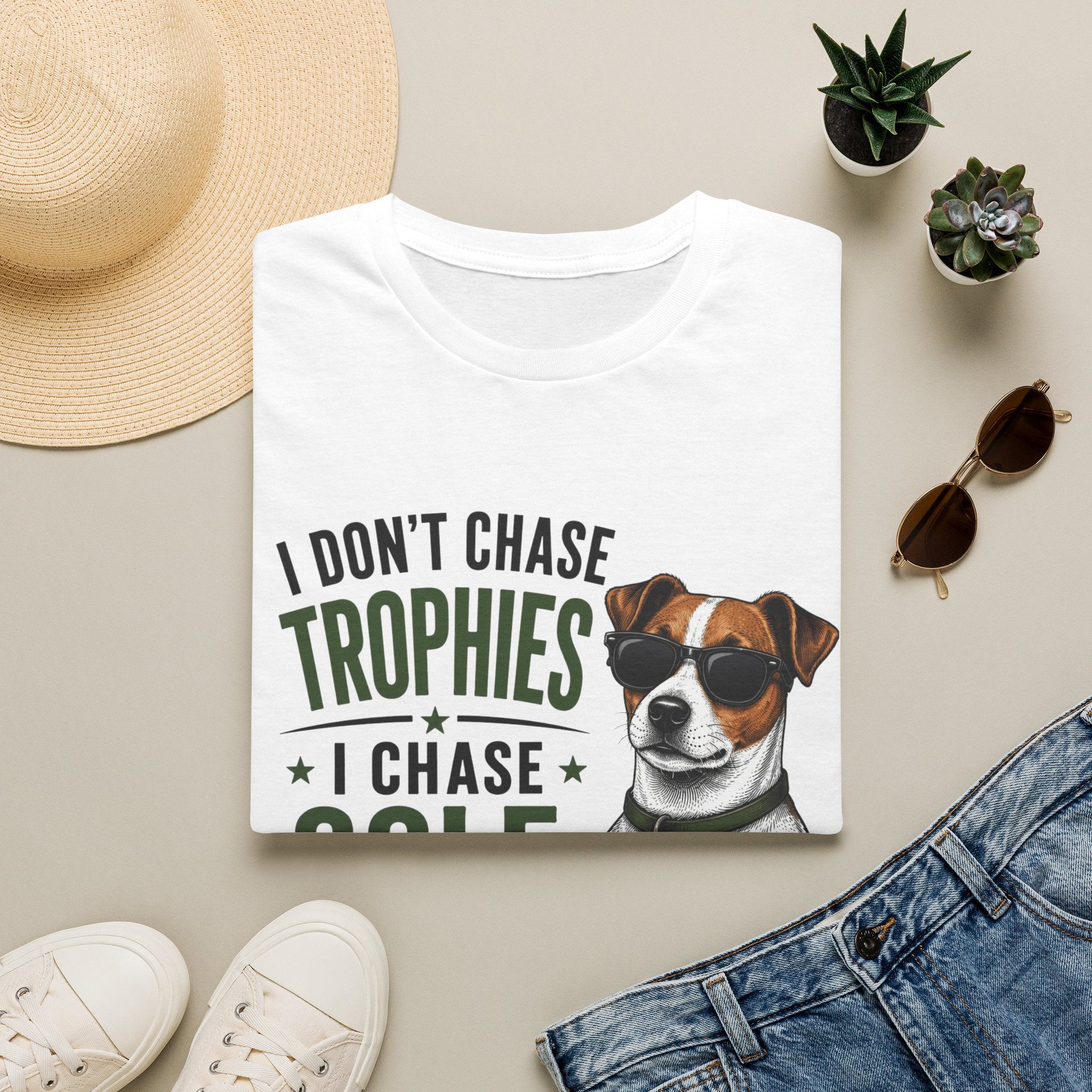 Golf Dog T‑Shirt — "I Don't Chase Trophies I Chase Golf Balls"