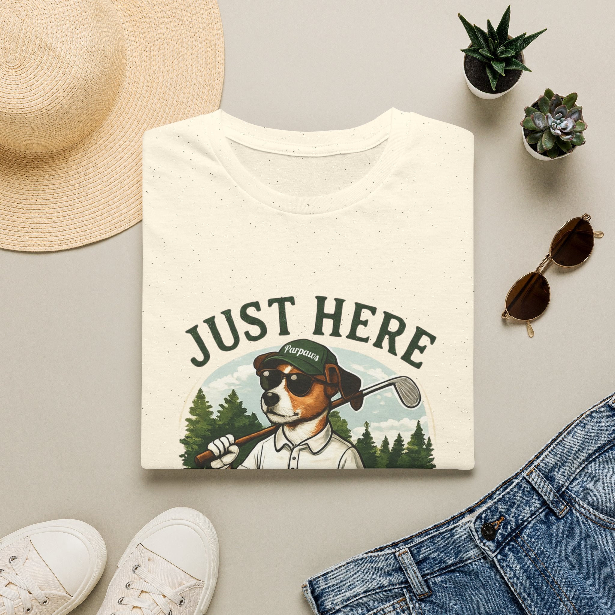 Golf Dog T‑Shirt — "Just Here for Birdies" Casual Golfing Tee