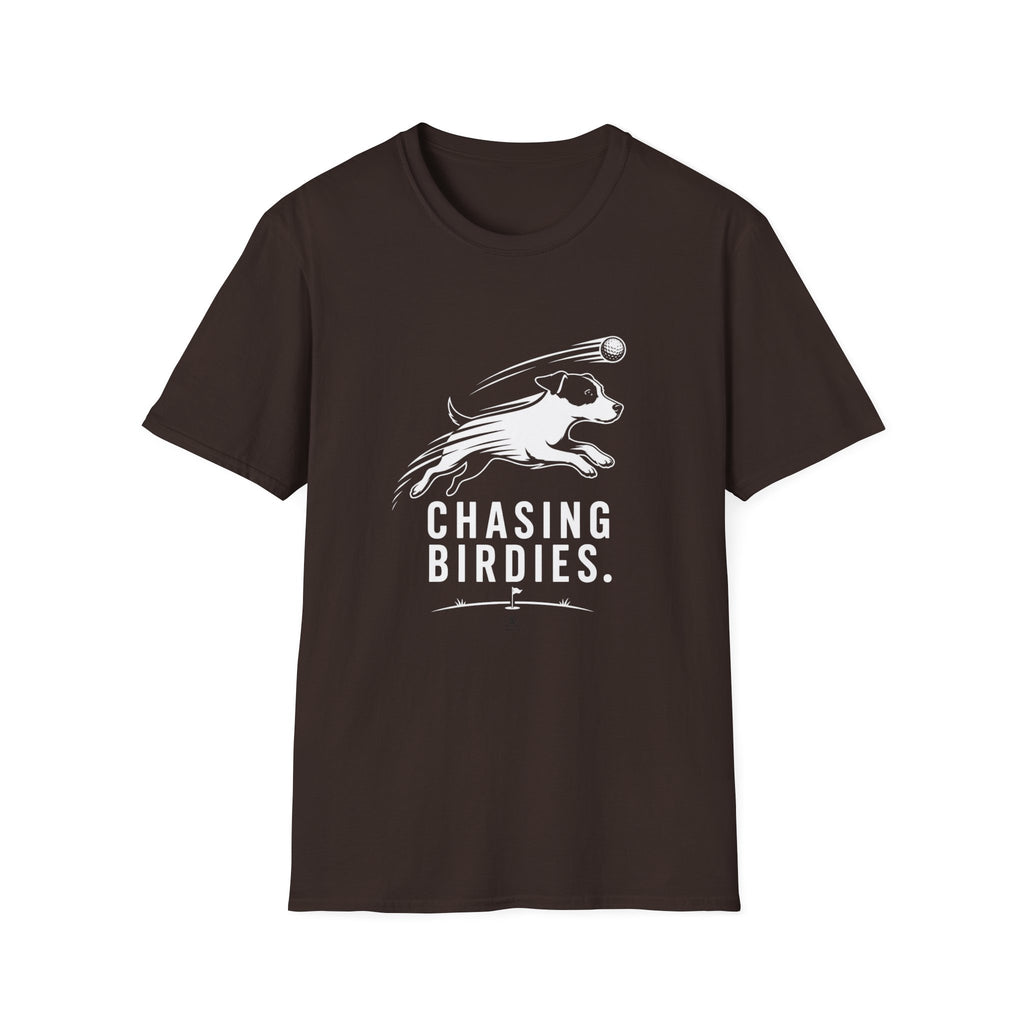 T-Shirt — "Chasing Birdies" Dog Badminton Graphic Tee