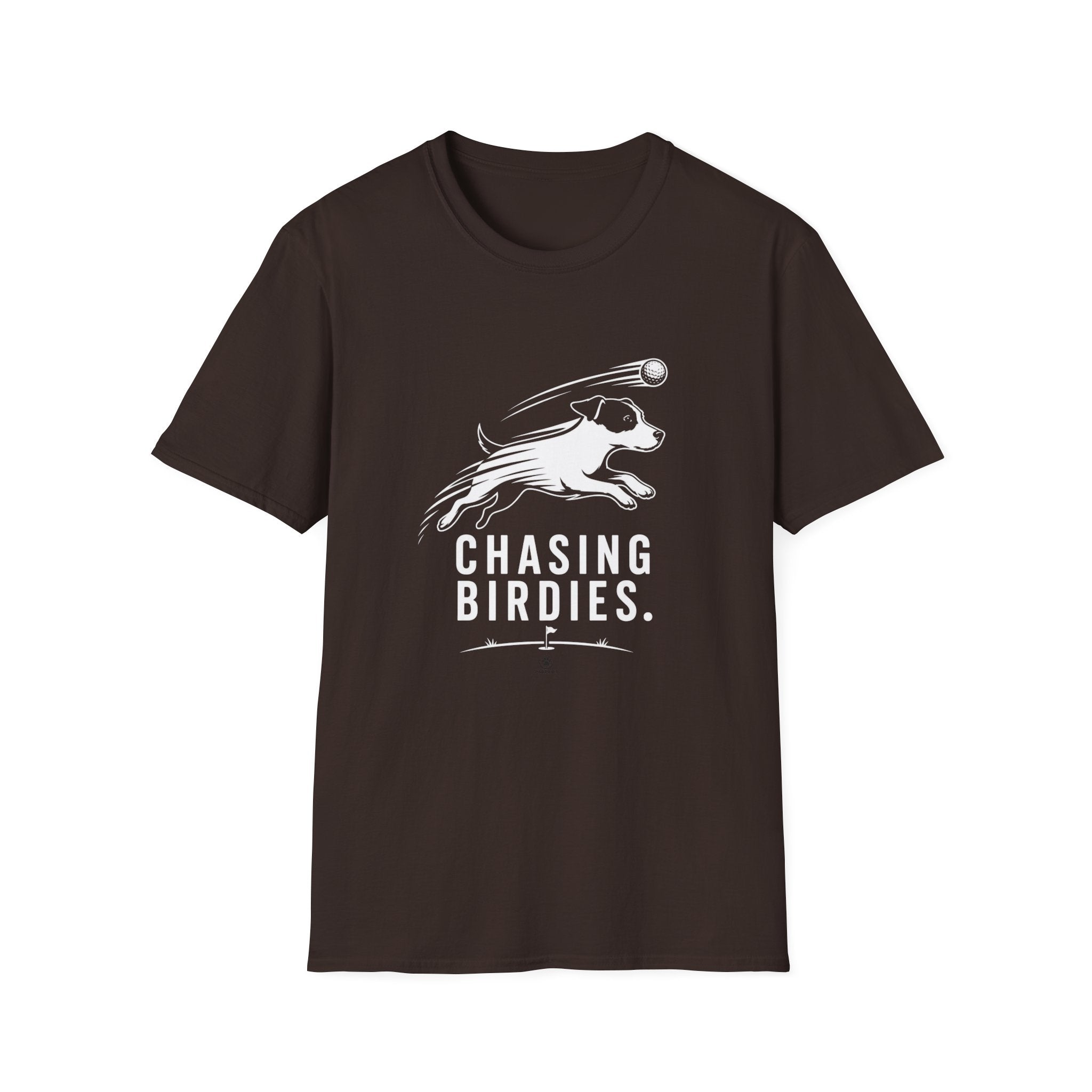 T-Shirt — "Chasing Birdies" Dog Badminton Graphic Tee