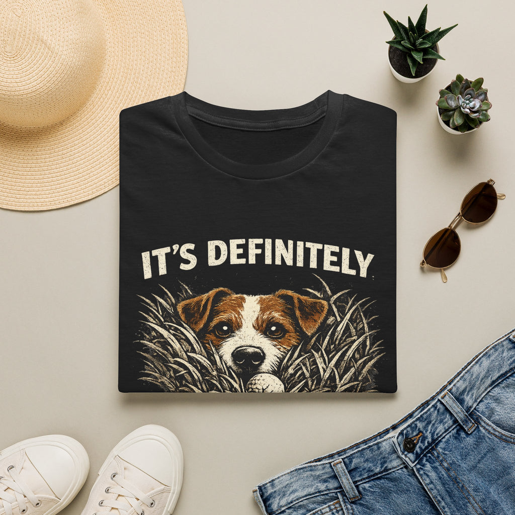 T-Shirt — "It's Definitely in Here" Dog Peeking Graphic