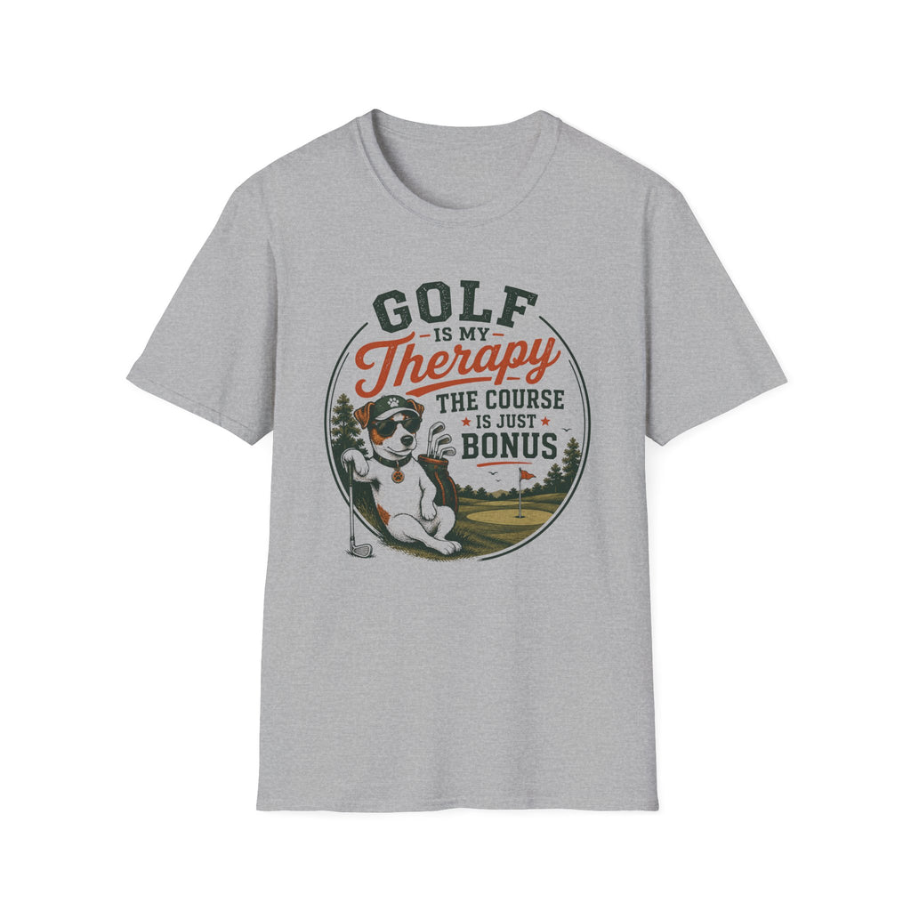 Golf T‑Shirt — "Golf Is My Therapy, The Course Is Just Bonus" Vintage Golfing Tee
