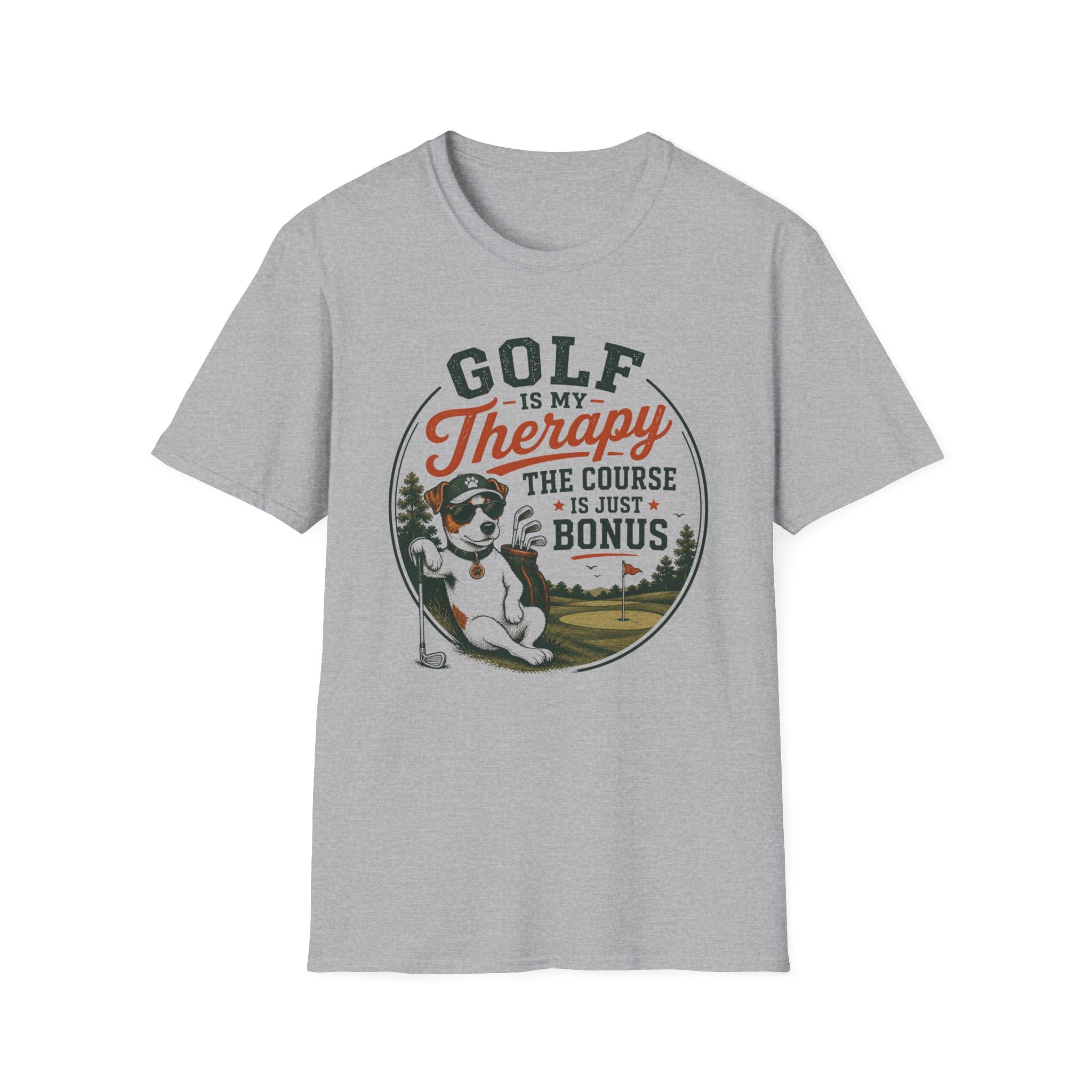 Golf T‑Shirt — "Golf Is My Therapy, The Course Is Just Bonus" Vintage Golfing Tee